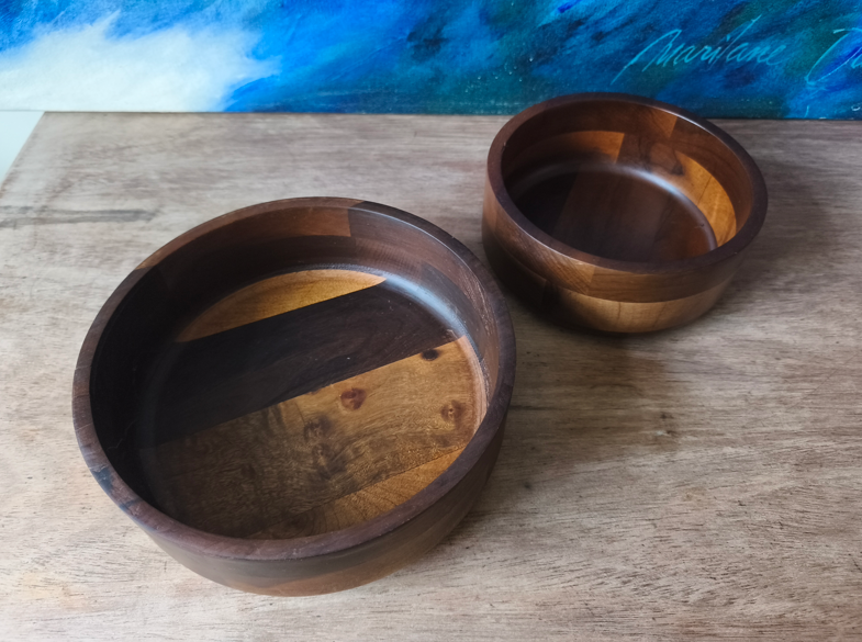SET 2 SALADEIRAS MADEIRA JEAN DOBRÉ TROPIC-ART 19  E 24CM
