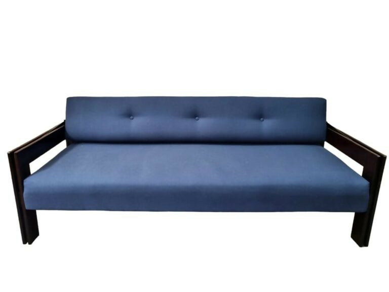 Sofá Lafer MP-85 em Jatobá e estofado novo azul marinho