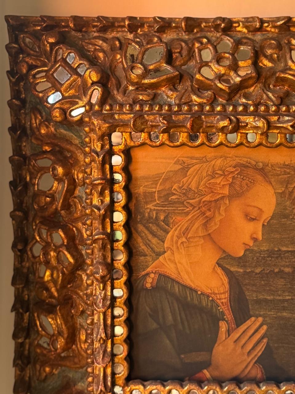 Quadro com Moldura Cusquenha e Gravura de uma Madona italiana
