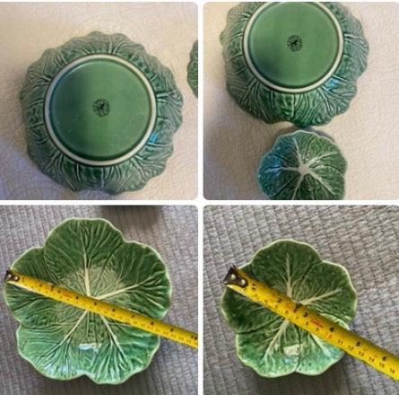 2 Pequenas Travessas / Pratos verdes Bordallo Pinheiro em forma de folhas 