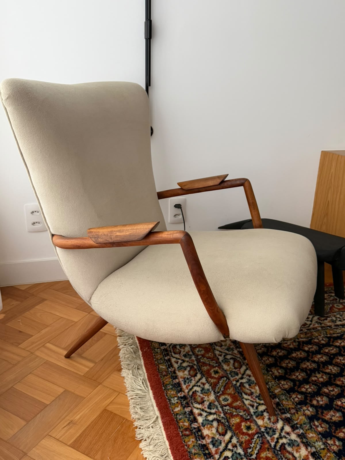 Poltrona Giuseppe Scapinelli em estofado de veludo claro - Anos 50