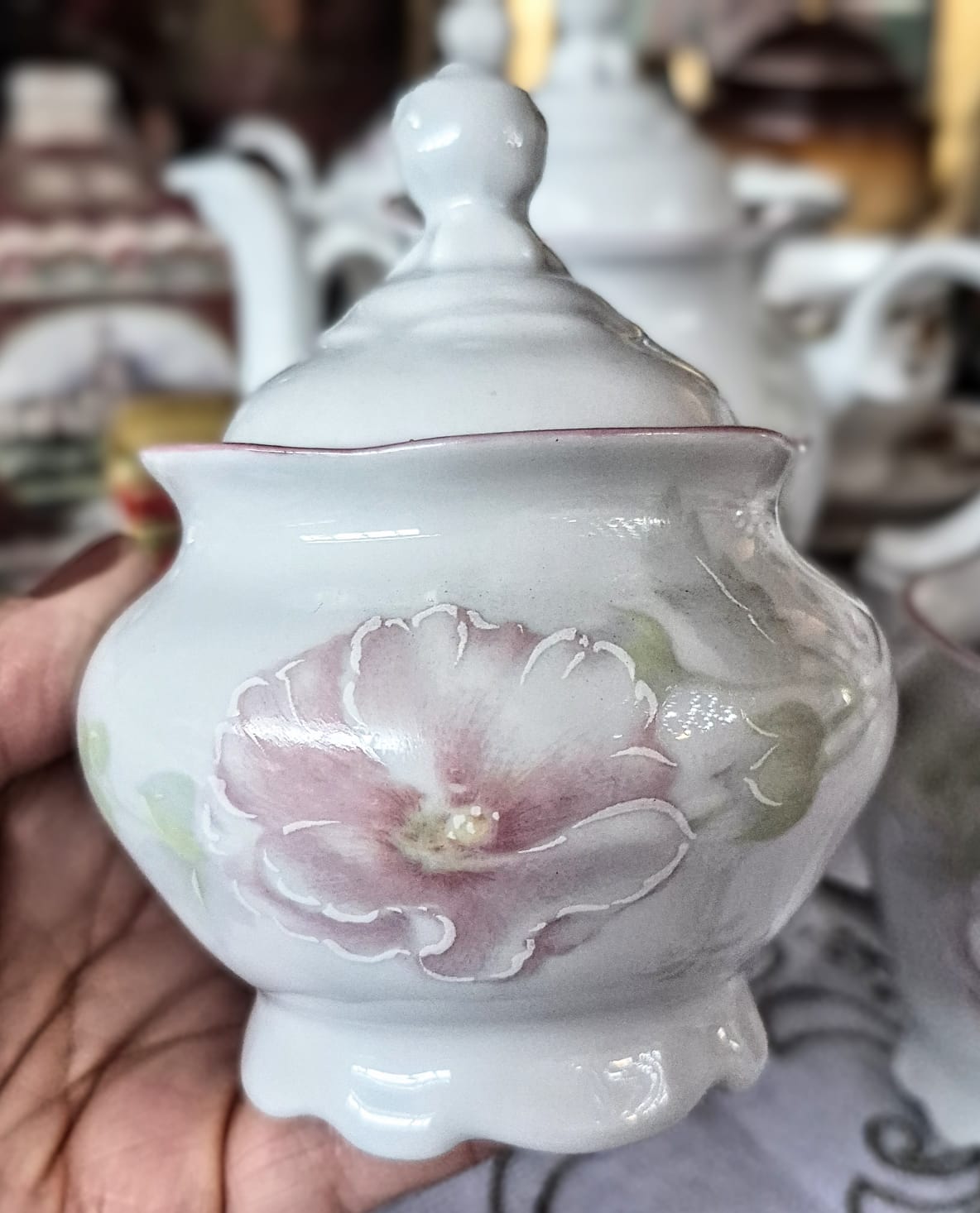 Conjunto para café em porcelana floral vintage Schmidt. Perfeito estado.  Lindo. 3 peças.