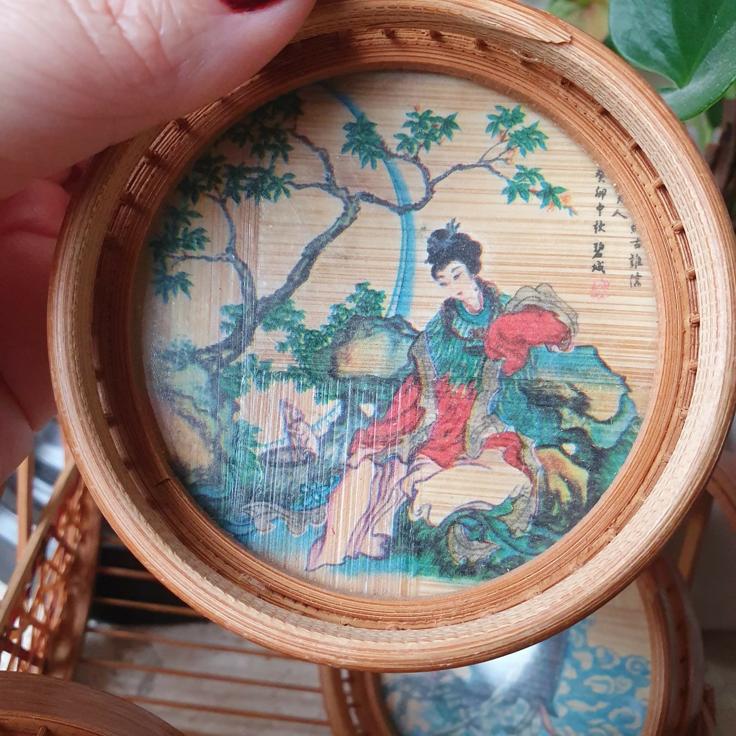 Raro conjunto de porta copos em bambu em incrível trabalho artesanal japonês.