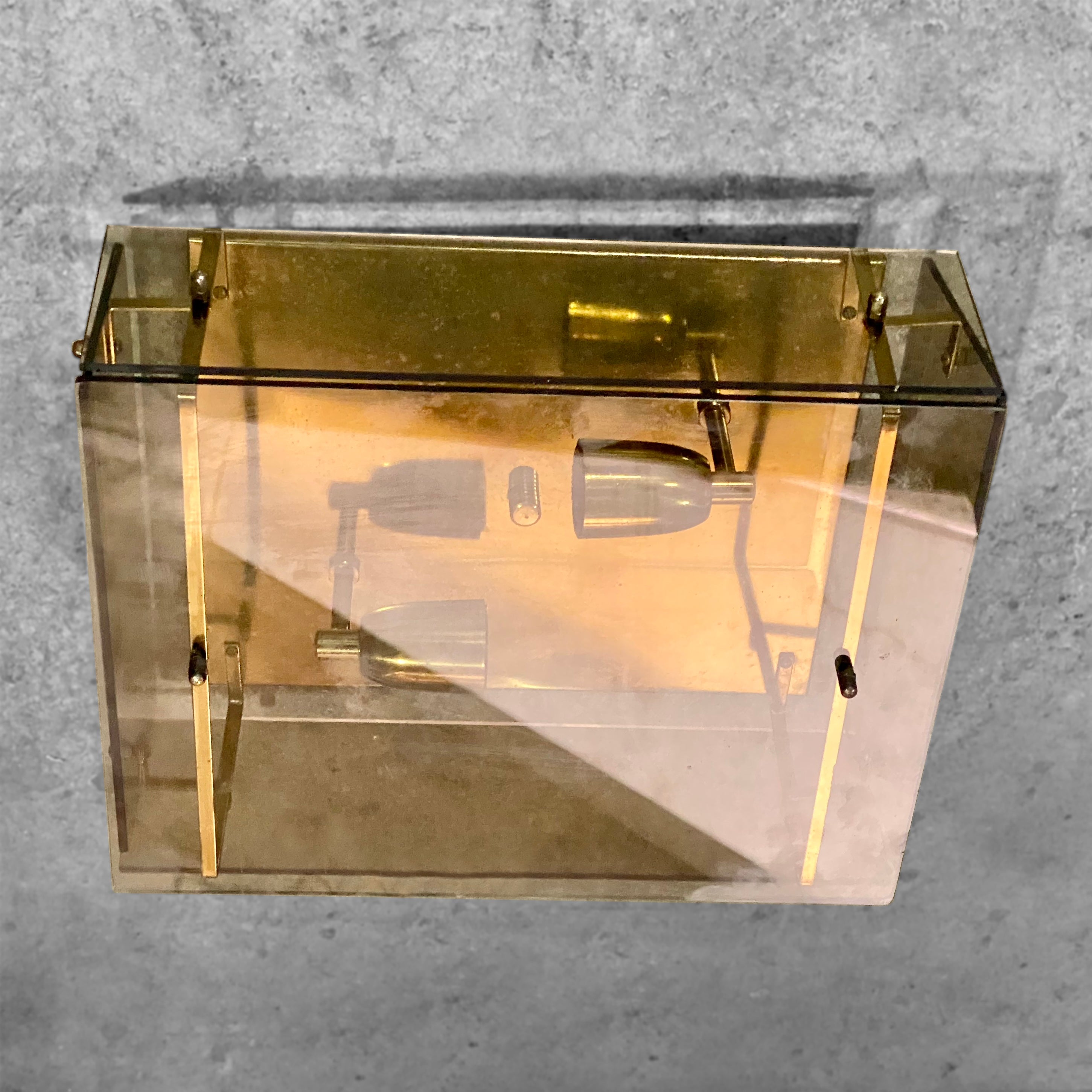 Antigo Lustre / Plafon retangular em vidro âmbar (para 2 bocas) 