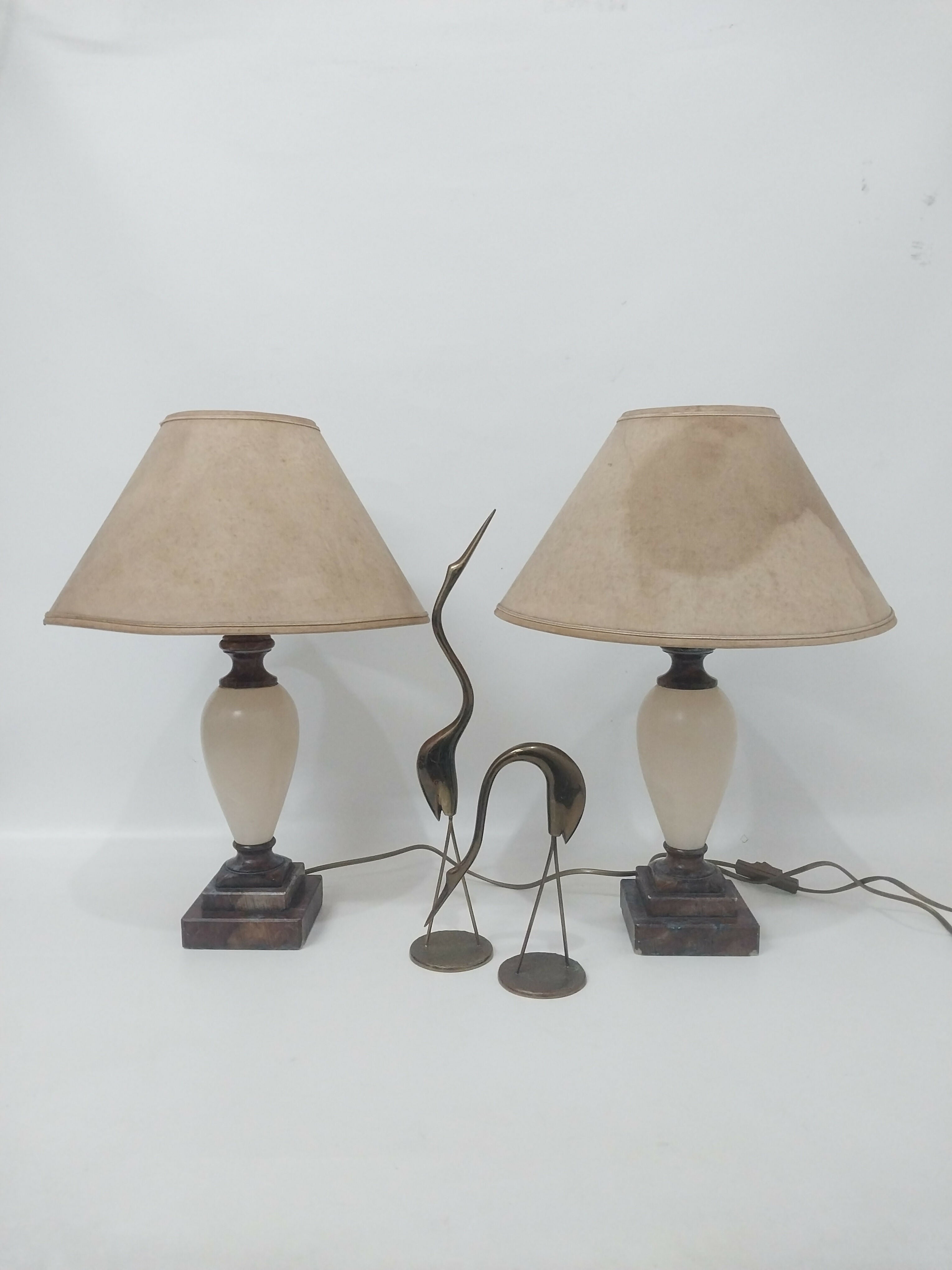 Par de Abajur Antigo em Alabastro e Mármore