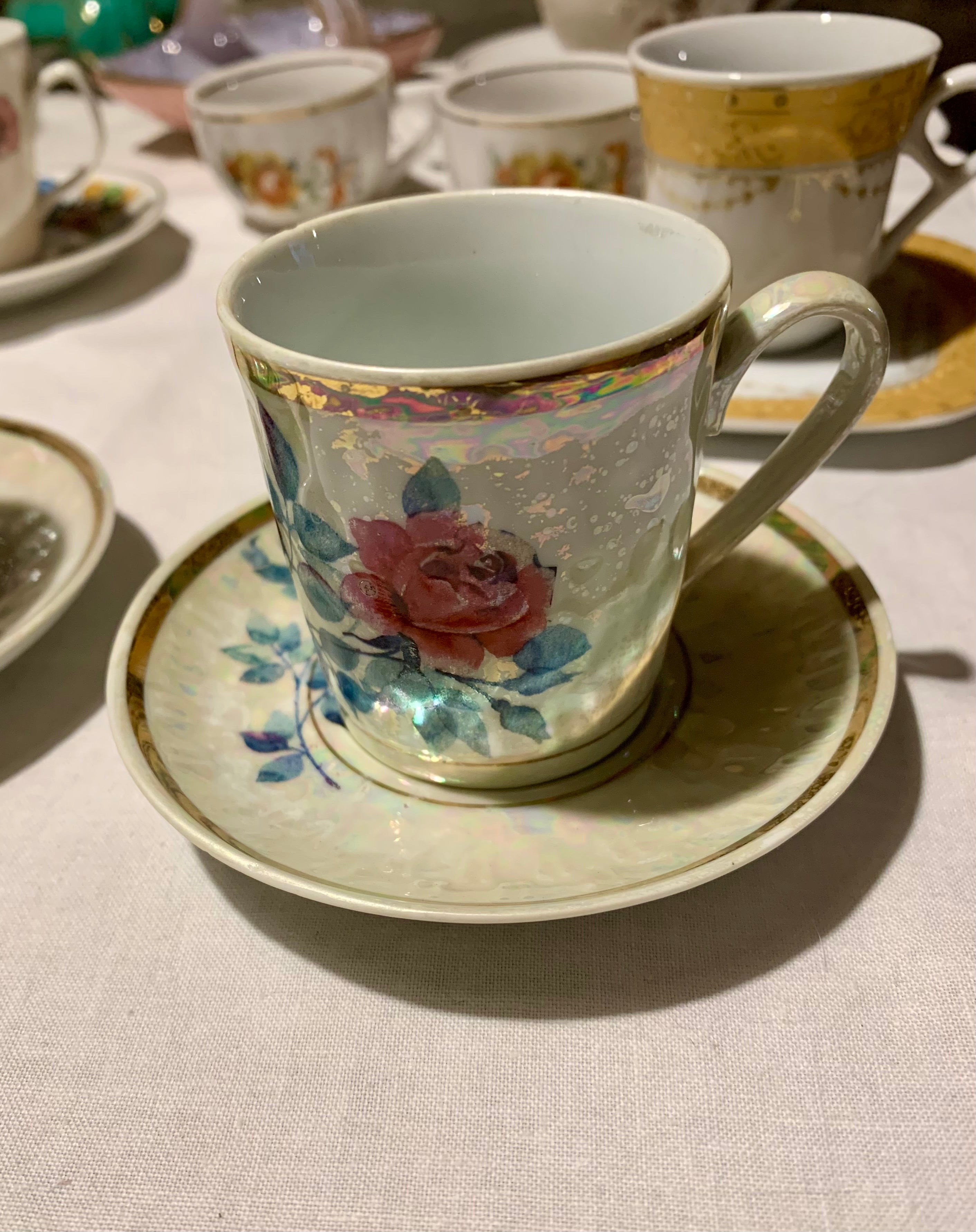Xicara café solteira porcelana Real coleção com desenho de rosas