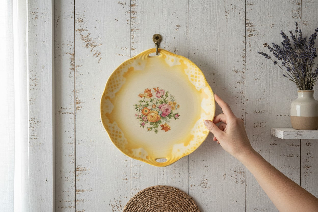 Travessa/Boleira Floral Amarelo Porcelana São Caetano (Anos 40/50) - Uso Decorativo