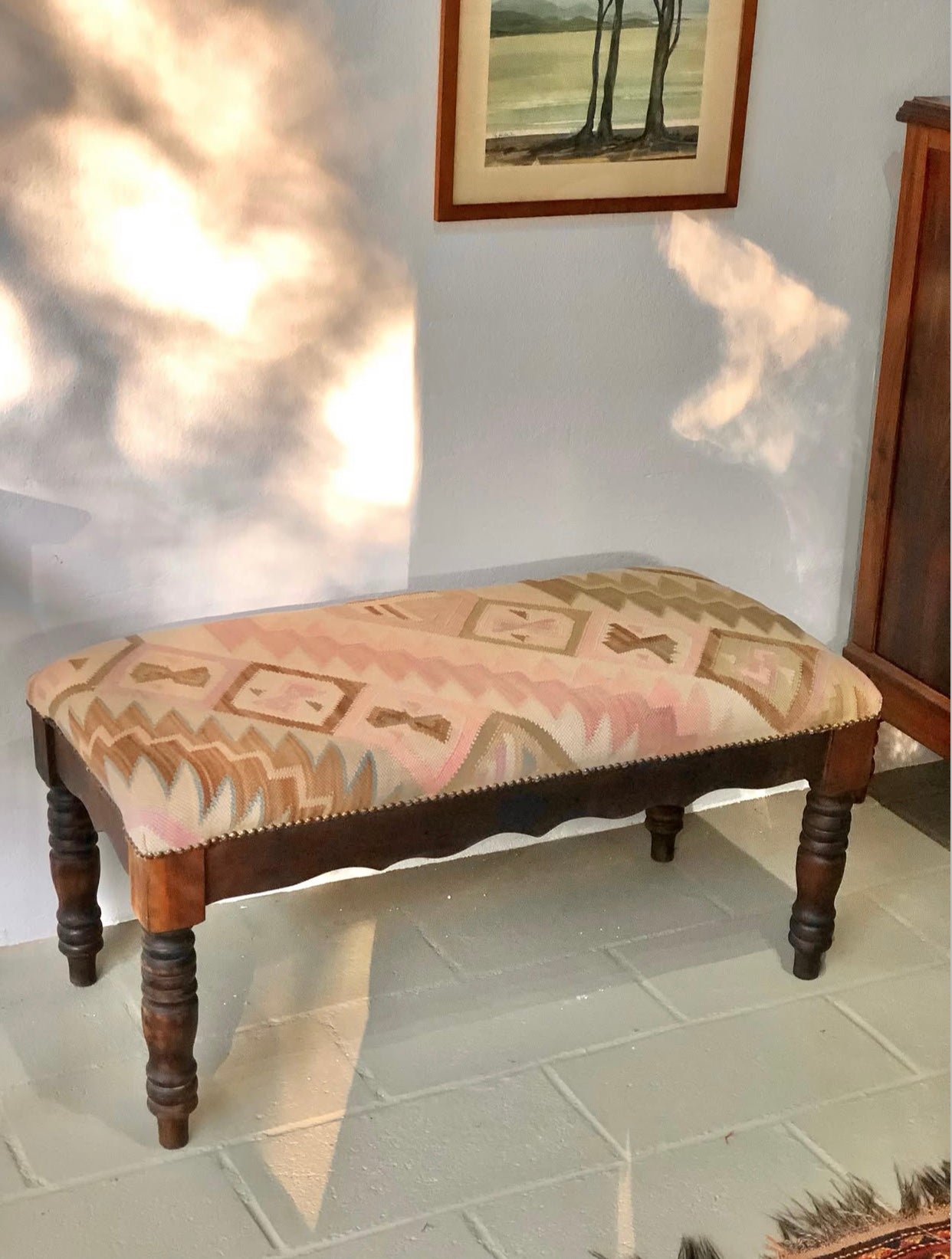 Banquetas anos 50 com kilim