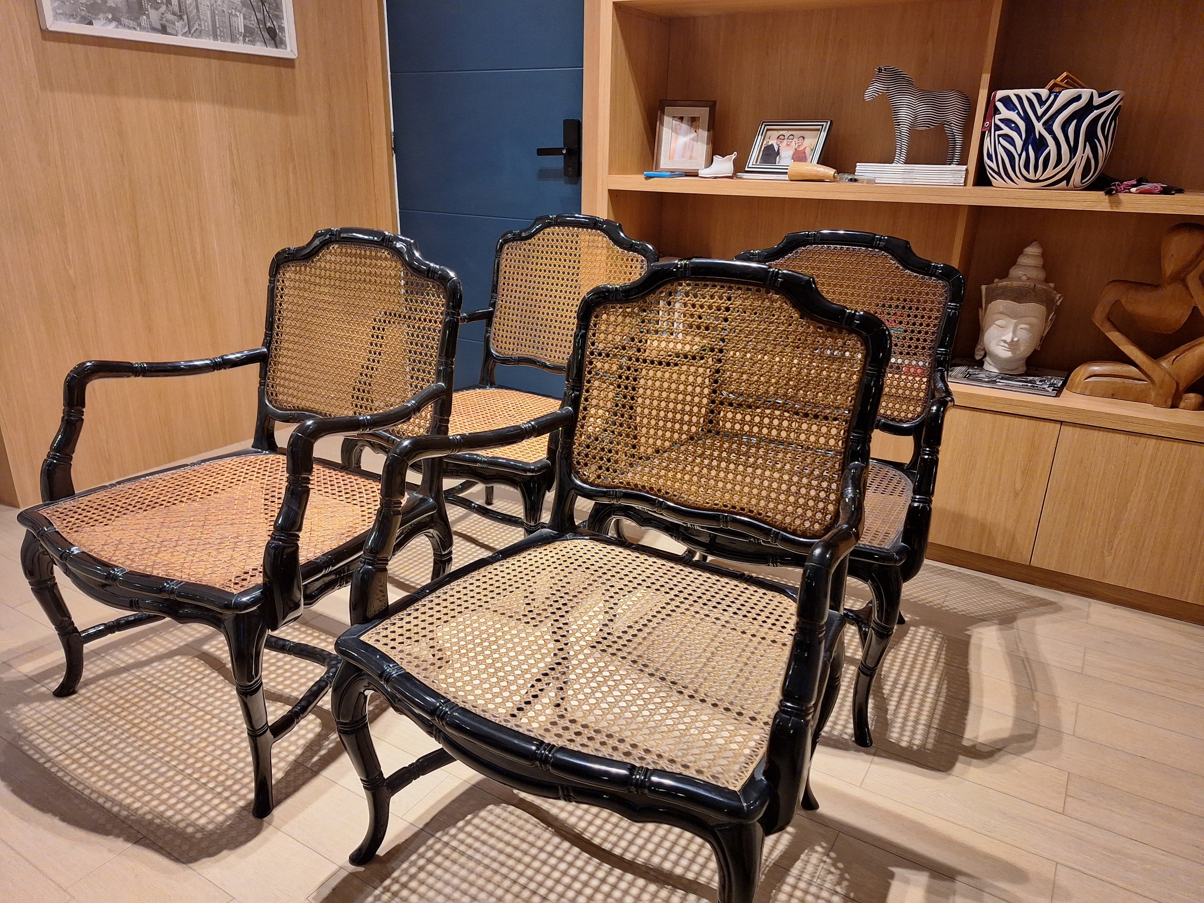 Cadeira icônica IMI laqueada em preto com palha natural ( 4 cadeiras) Faux Bamboo