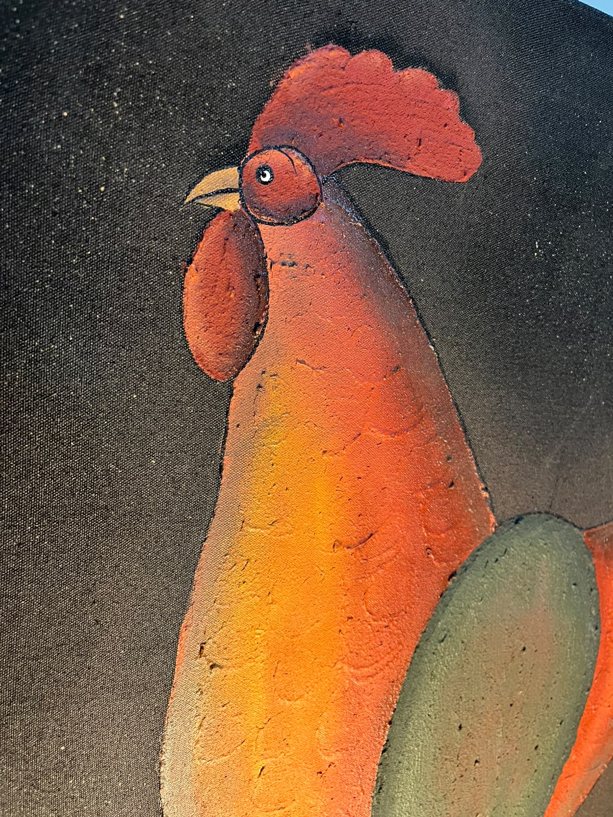 Quadro Decorativo Galo em Pintura Texturizada sobre Tela – 58,5 x 73 cm