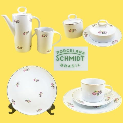 Jogo de chá com motivos florais, Porcelana Schmidt déc.1970