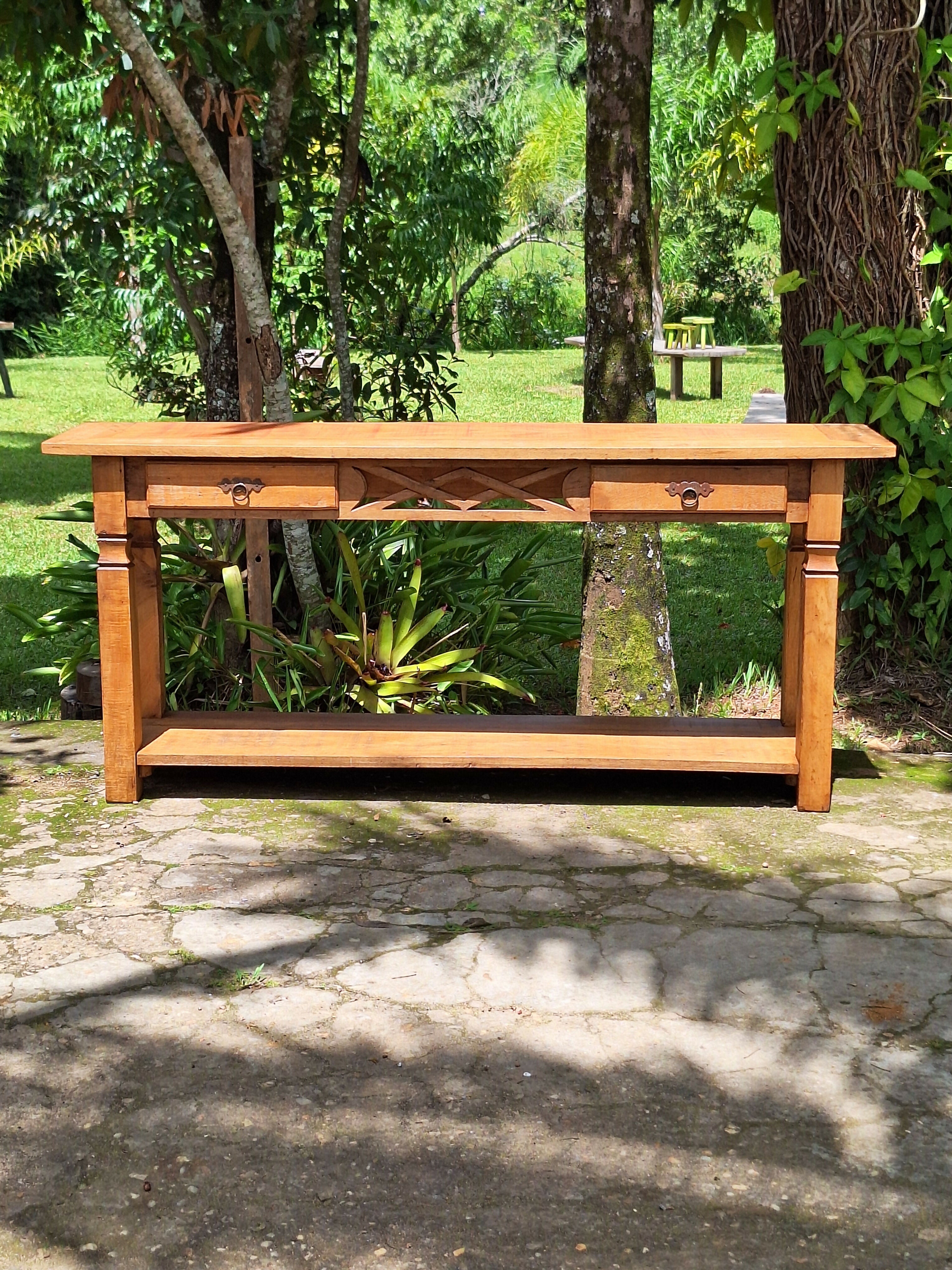 Mesa Aparador com Prateleira Madeira Maciça Garimpo Mineiro