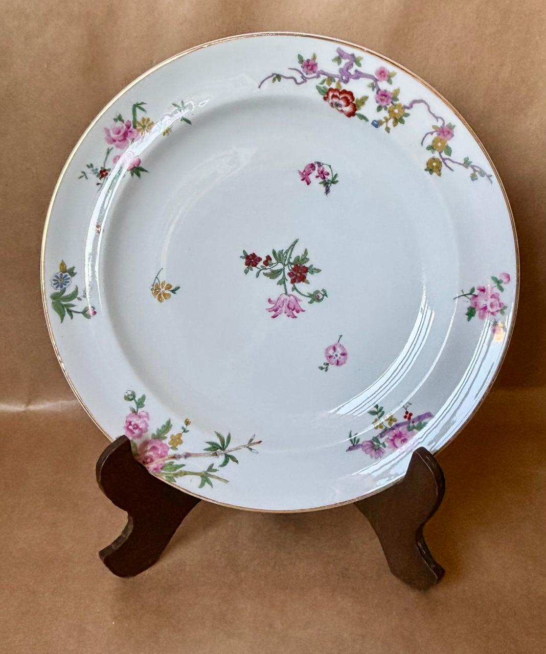Prato antigo A. Lanternier &amp; Cie. com motivos florais — Limoges (DMCPS_578)