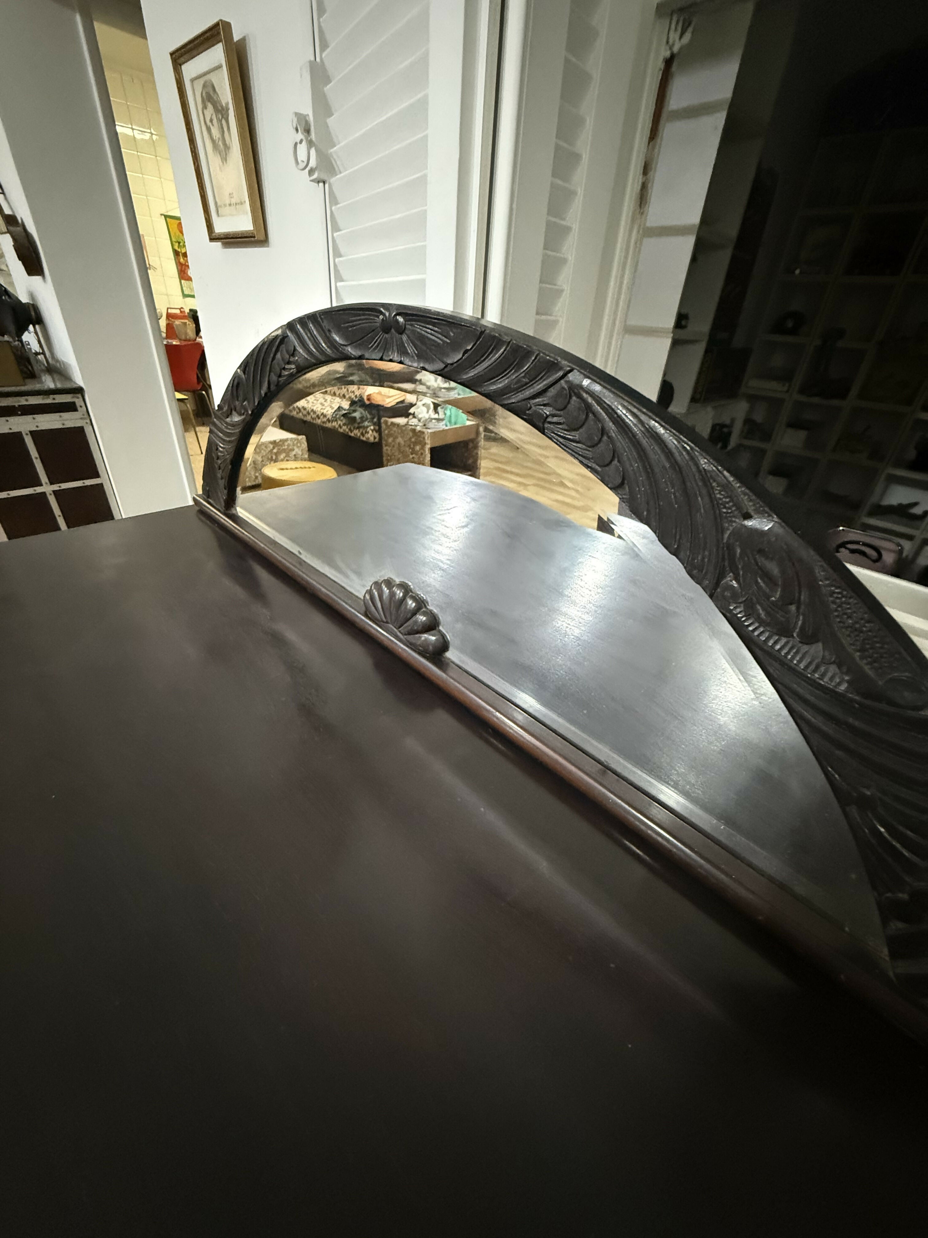 Buffet Art Déco Antigo em Madeira Maciça de Imbuia com Espelho Original