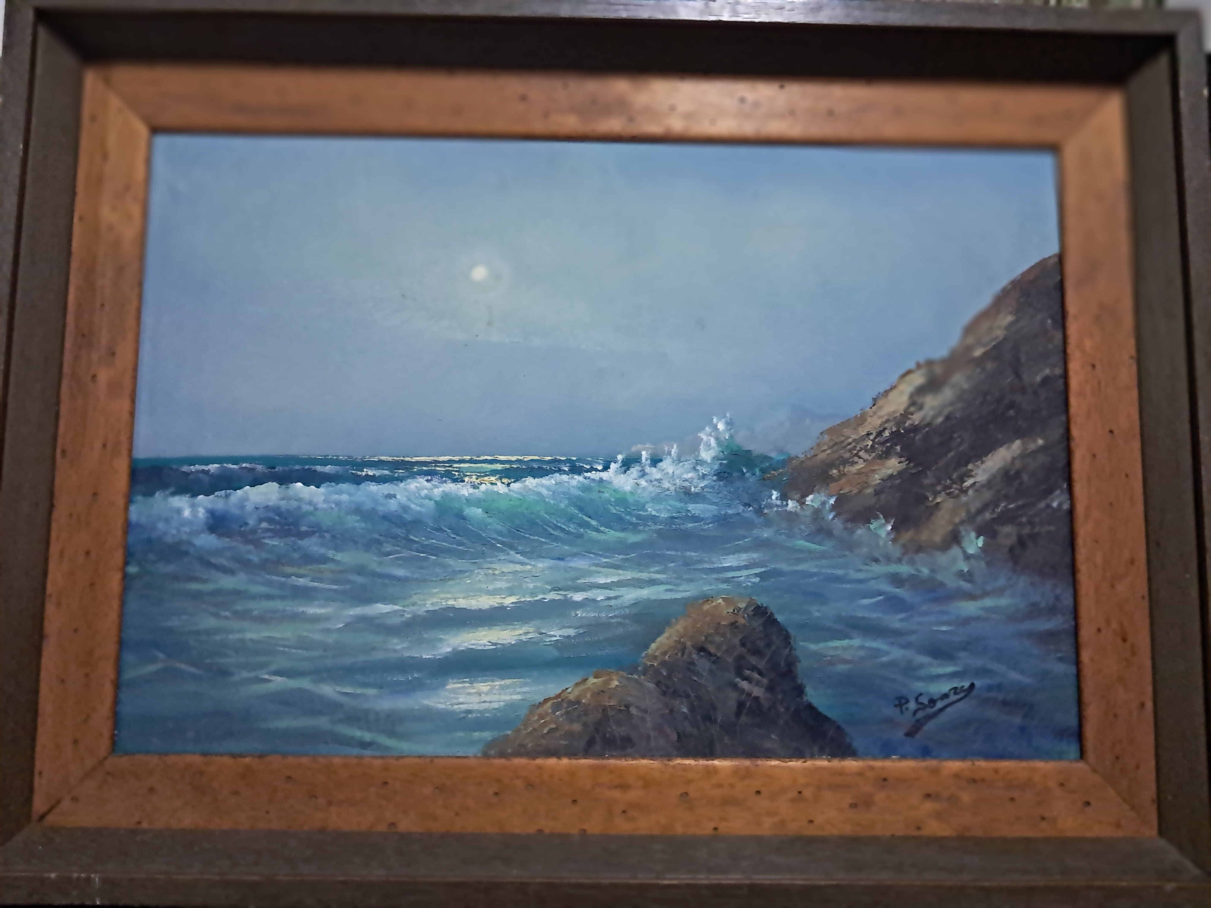 Quadro Mar ao Luar com moldura em madeira 