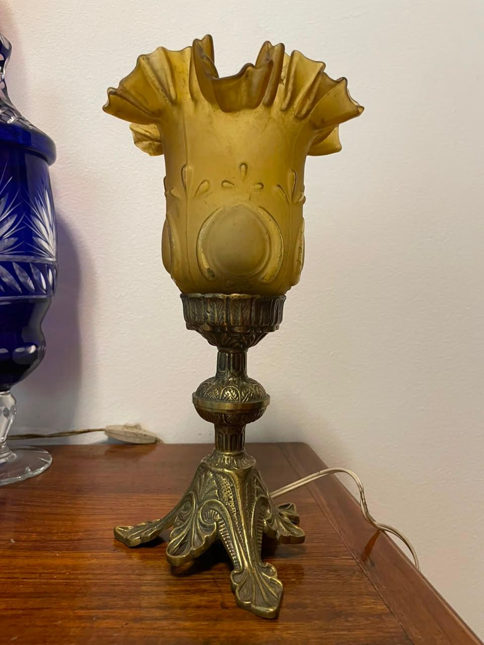 Abajur em bronze e cristal soprado âmbar