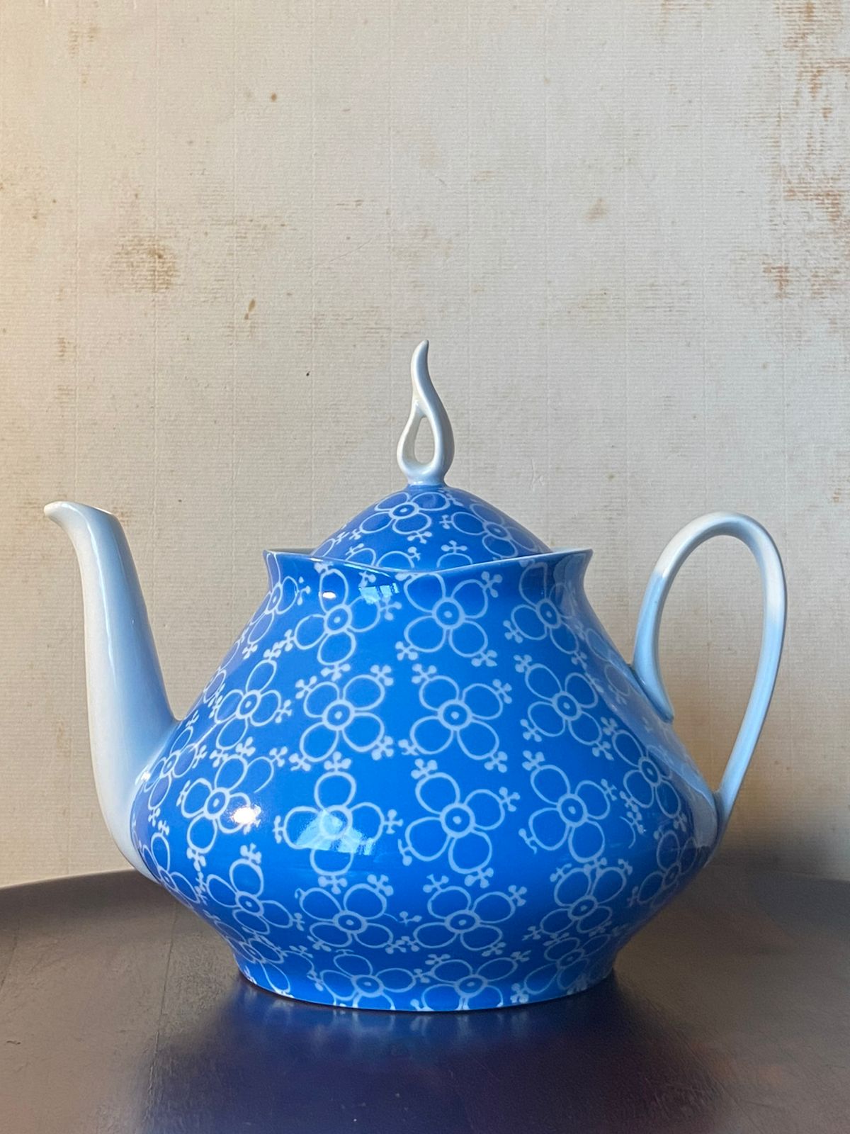Bule e açucareiro Porcelana Real em porcelana azul com decoração floral (DMCPS_272)