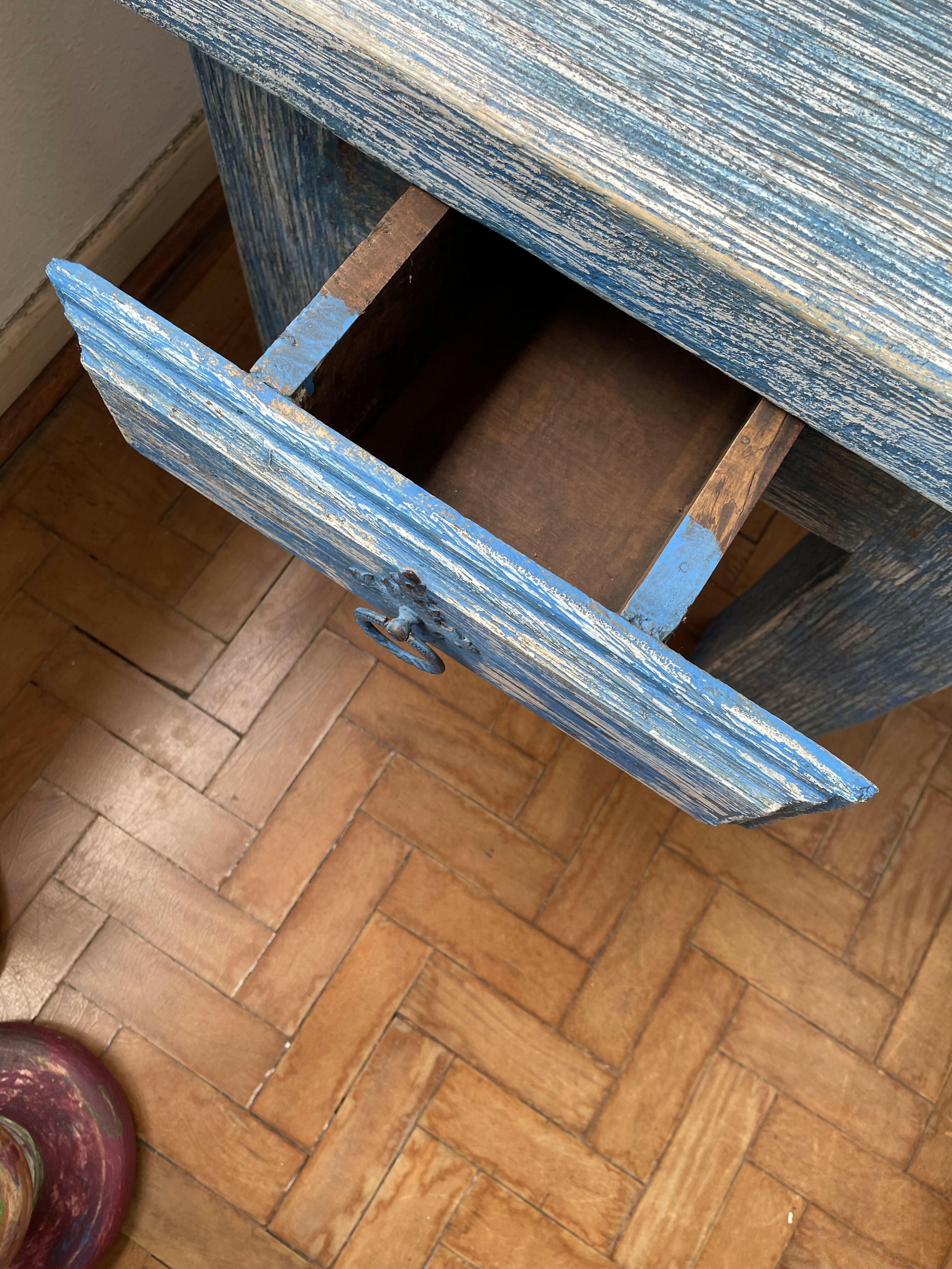 Par de Mesas de cabeceira em pátina azul e branco