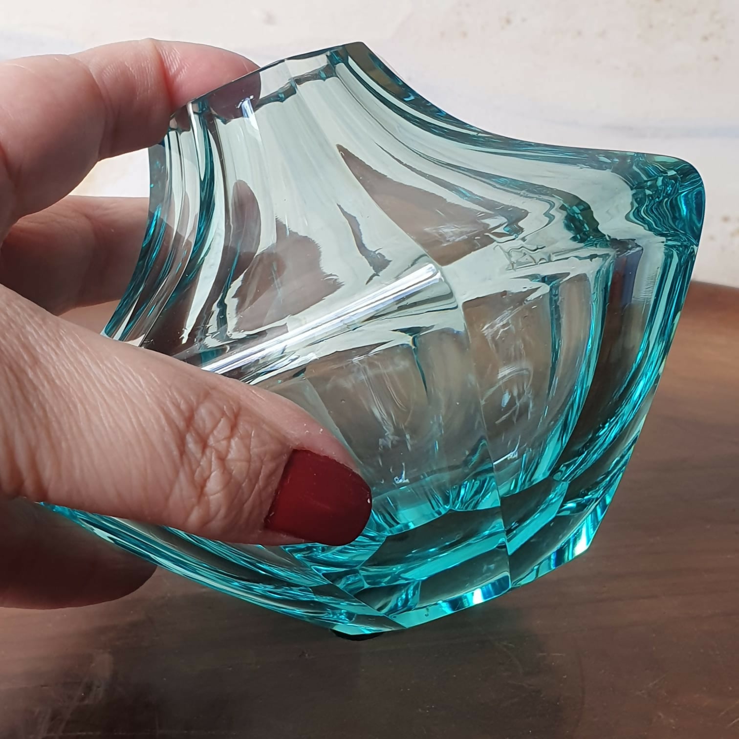 Vaso solifleur em cristal pesado verde água.