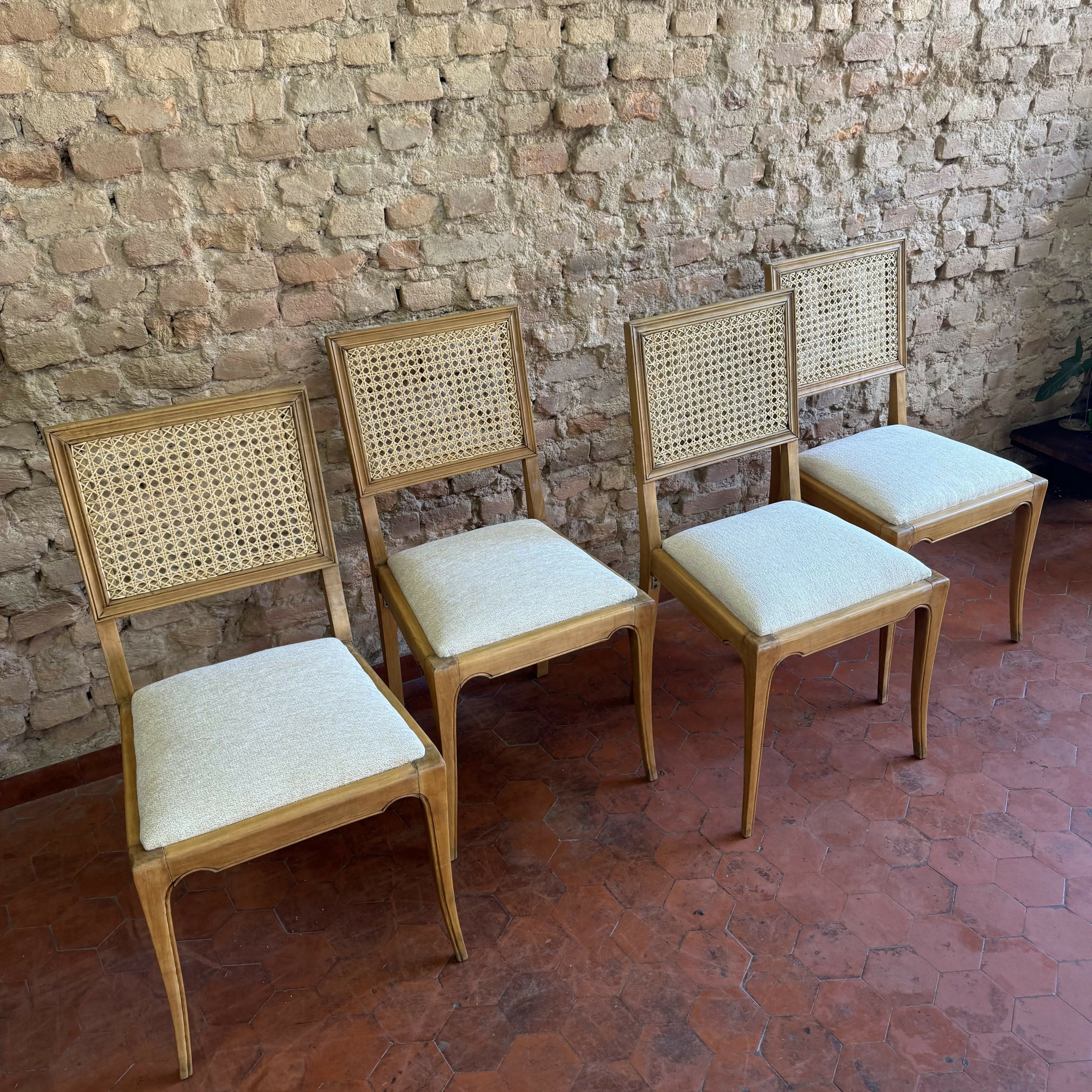 Jogo de Cadeiras antigas anos 60 em palhinha e linhão off White