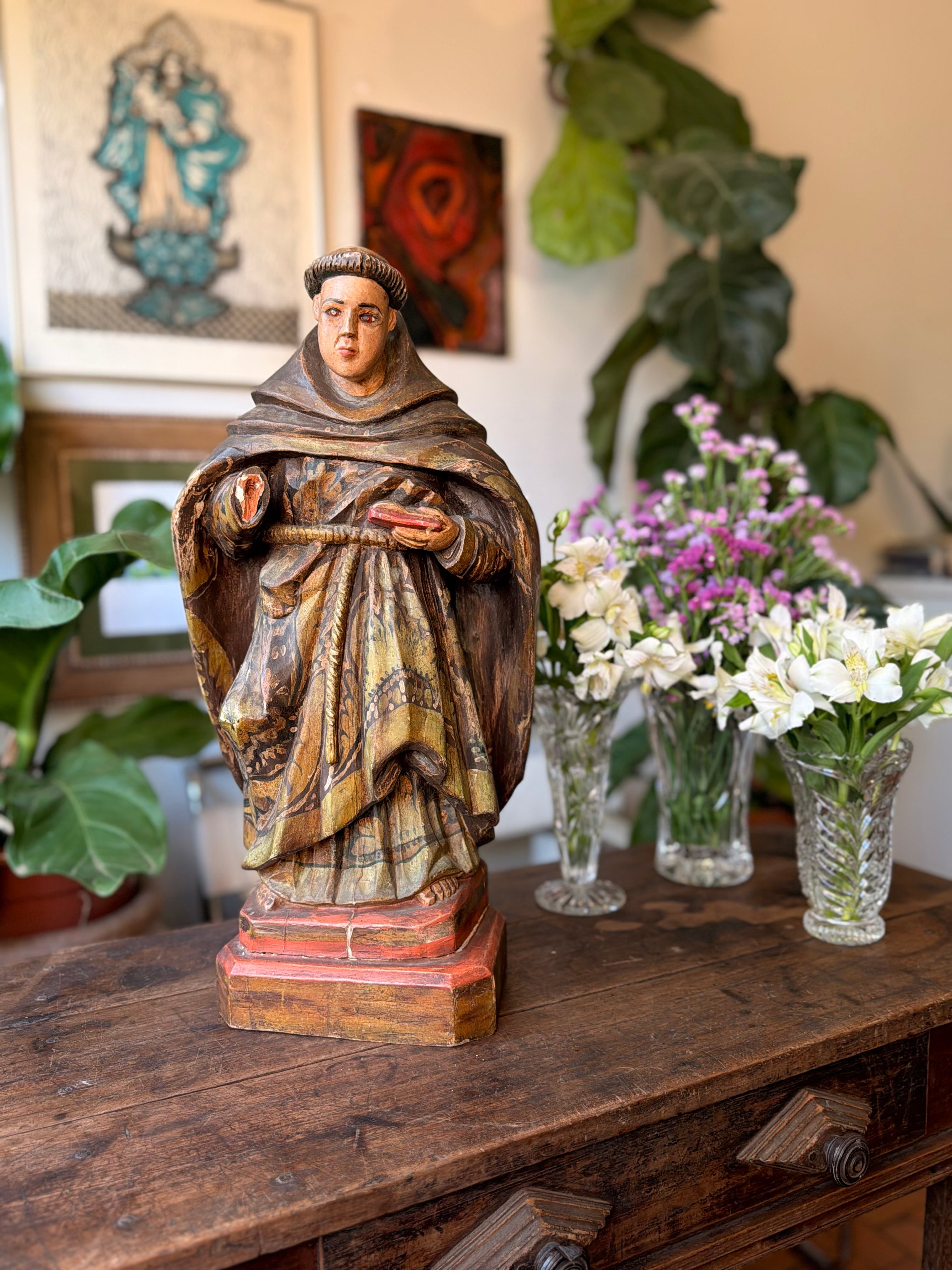 Santo Antônio de Pádua de Altar 50cm - Séc. XIX - Olhos de Vidro