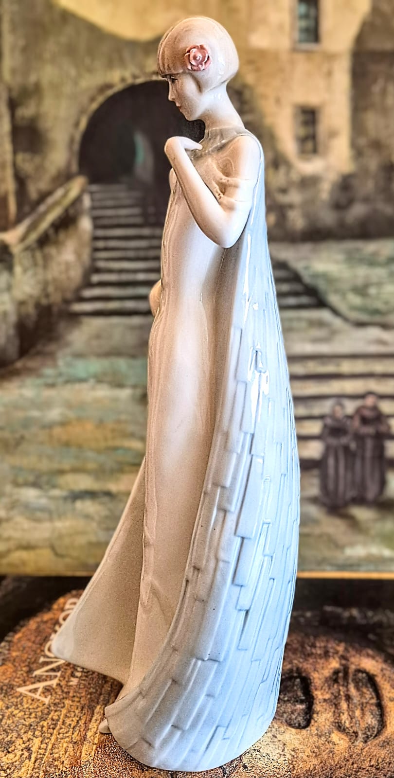 Incrível estatueta vintage Art Déco em porcelana inglesa Royal Doulton, muito rara, da linha Reflections Debut de 1984