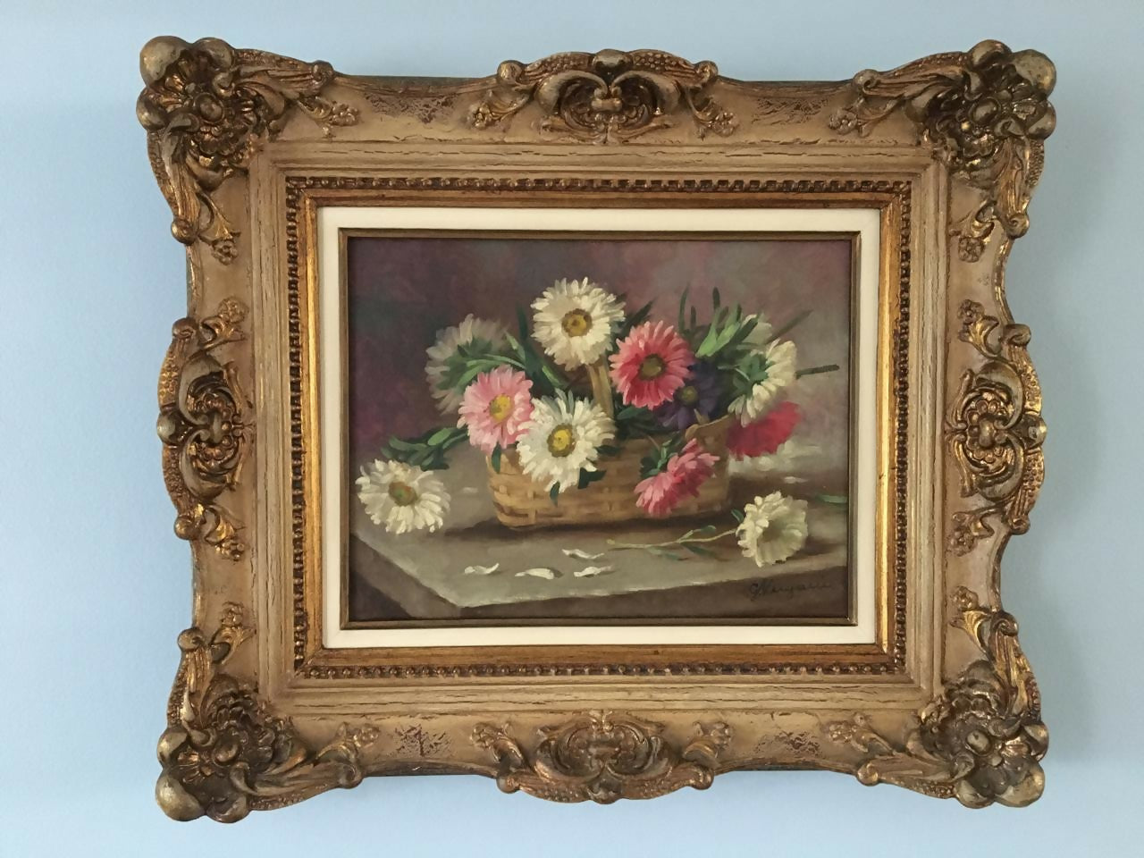 Quadro, óleo sobre tela, do pintor Guido Vergani chamada Vaso com Flores, com selo da antiga Galeria 7 de Abril