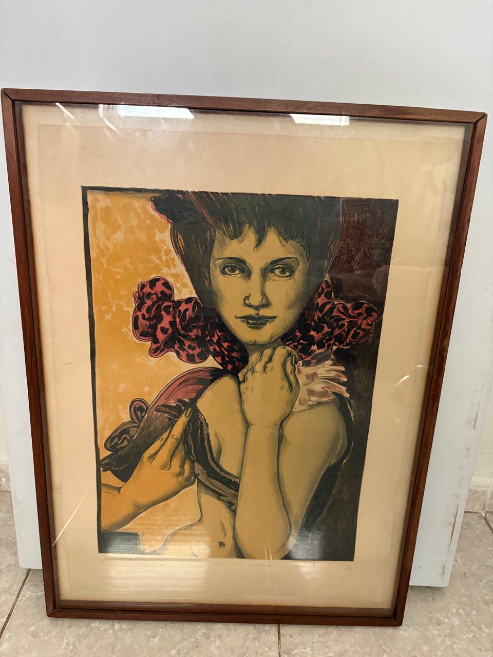 Quadro com GRAVURA ARTÍSTICA ORIGINAL retratando mulher – 57 × 77 cm