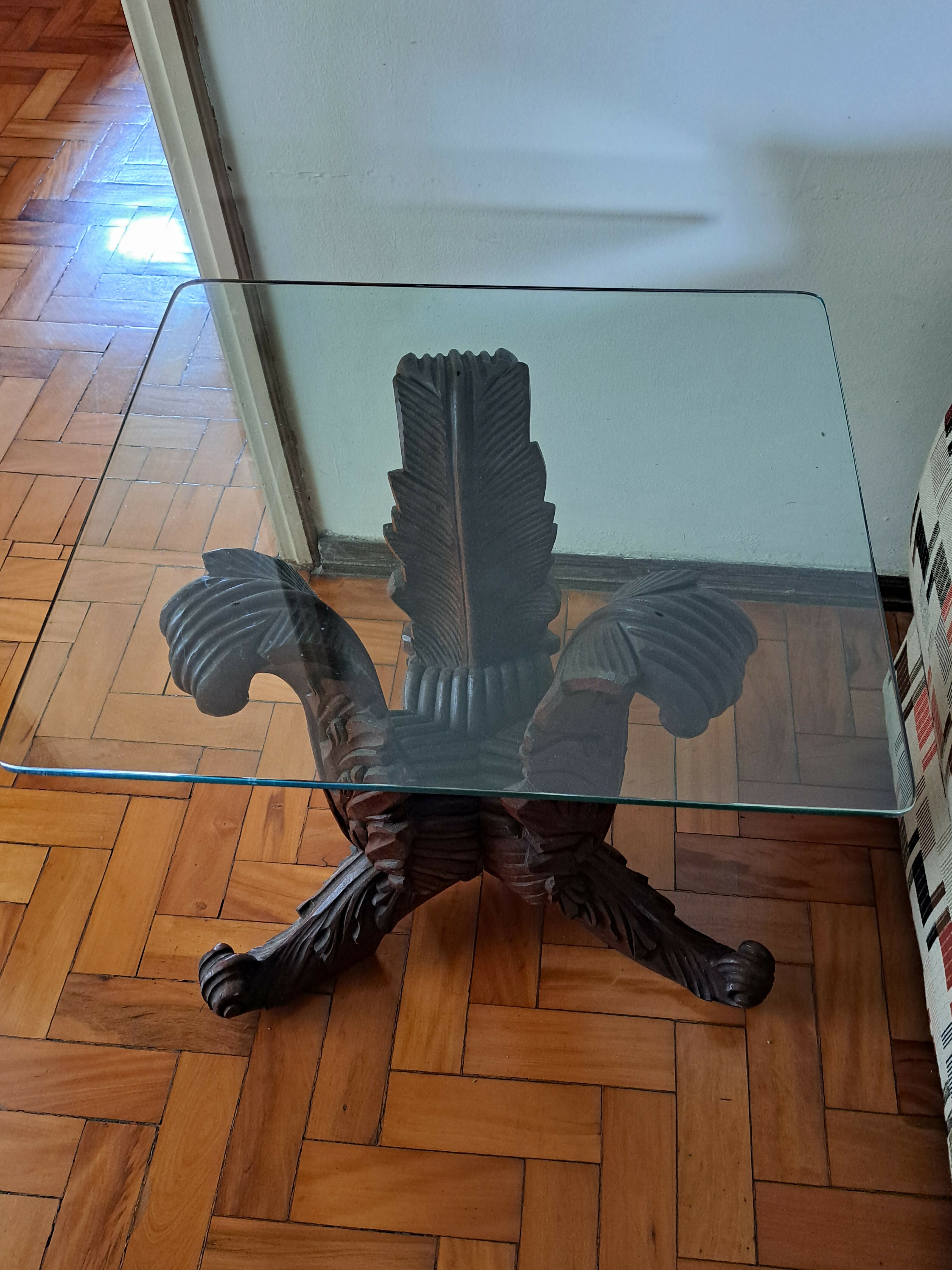 Trio de Mesinhas - 1 Mesa de centro e 2 de canto em madeira e vidro