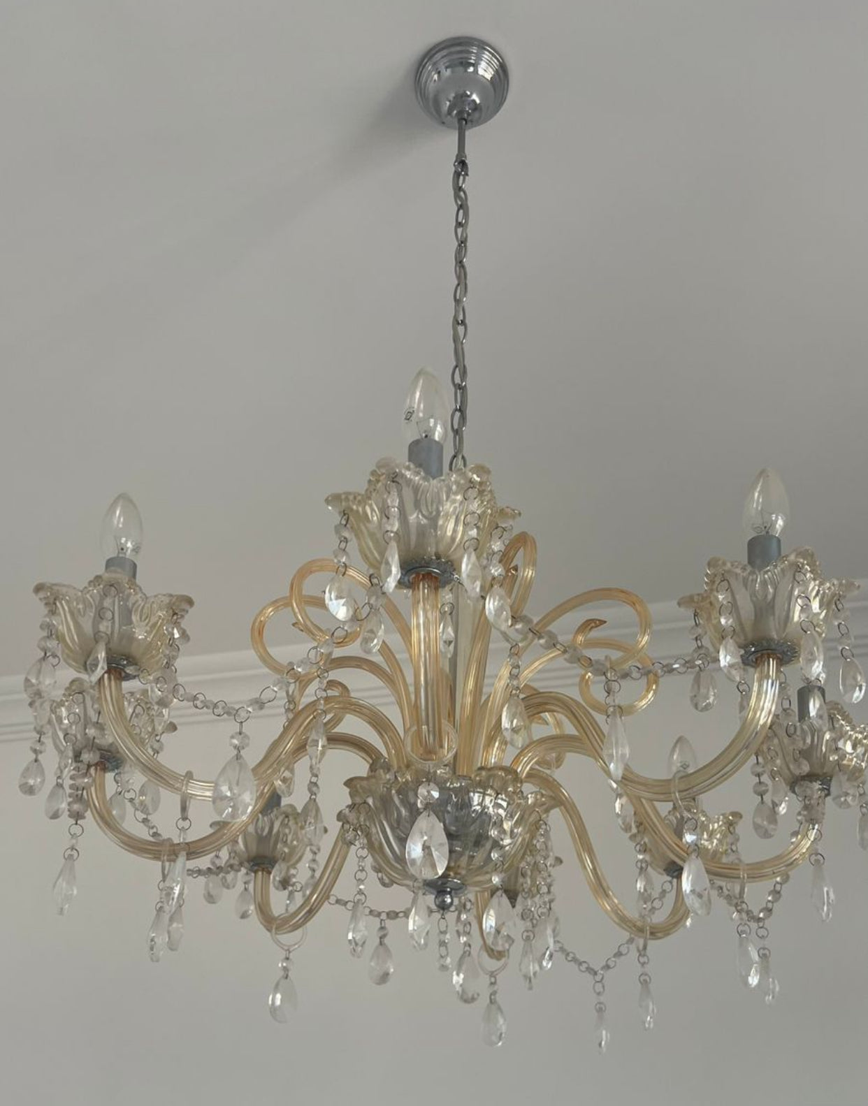 Lustre Cristal Candelabros Rosé 8 braços