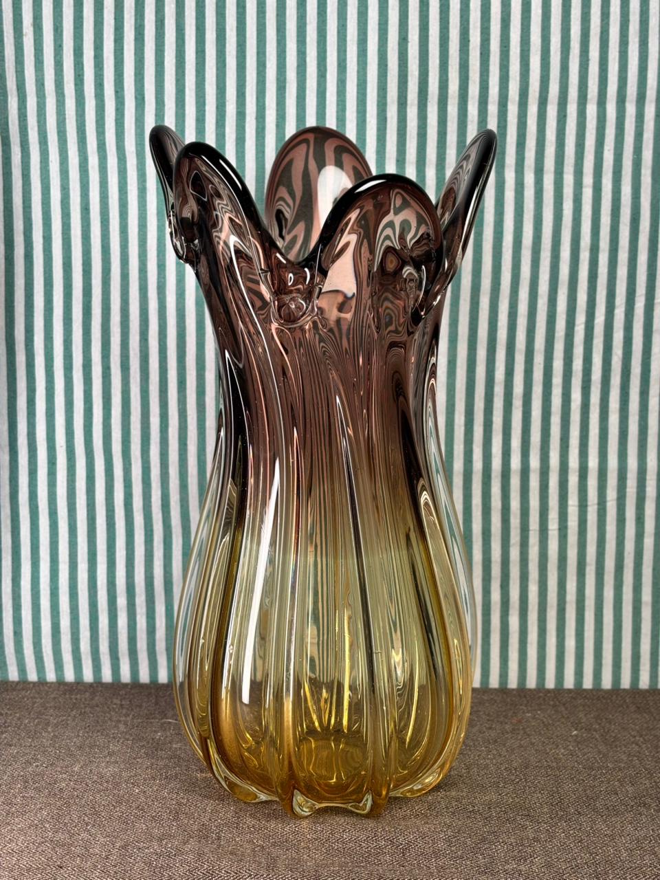 Vaso Murano âmbar e fumê