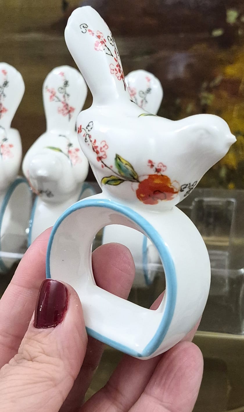 Porta guardanapos fofíssimos em porcelana estadounidense Lenox, na caixa, com 4 unidades, em formato de passarinho.