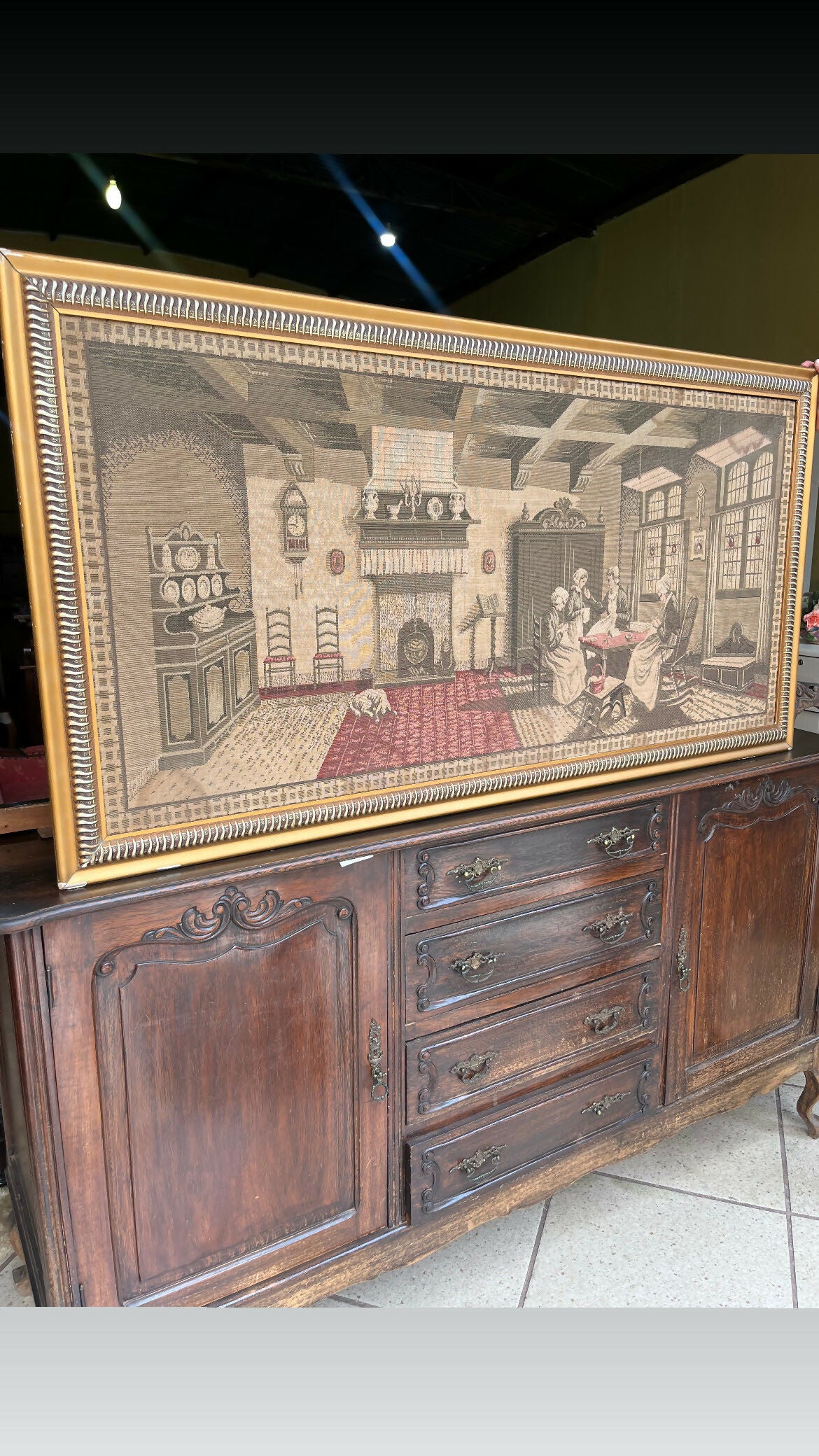 QUADRO GRANDE ANTIGO FABRICADO EM TECIDO