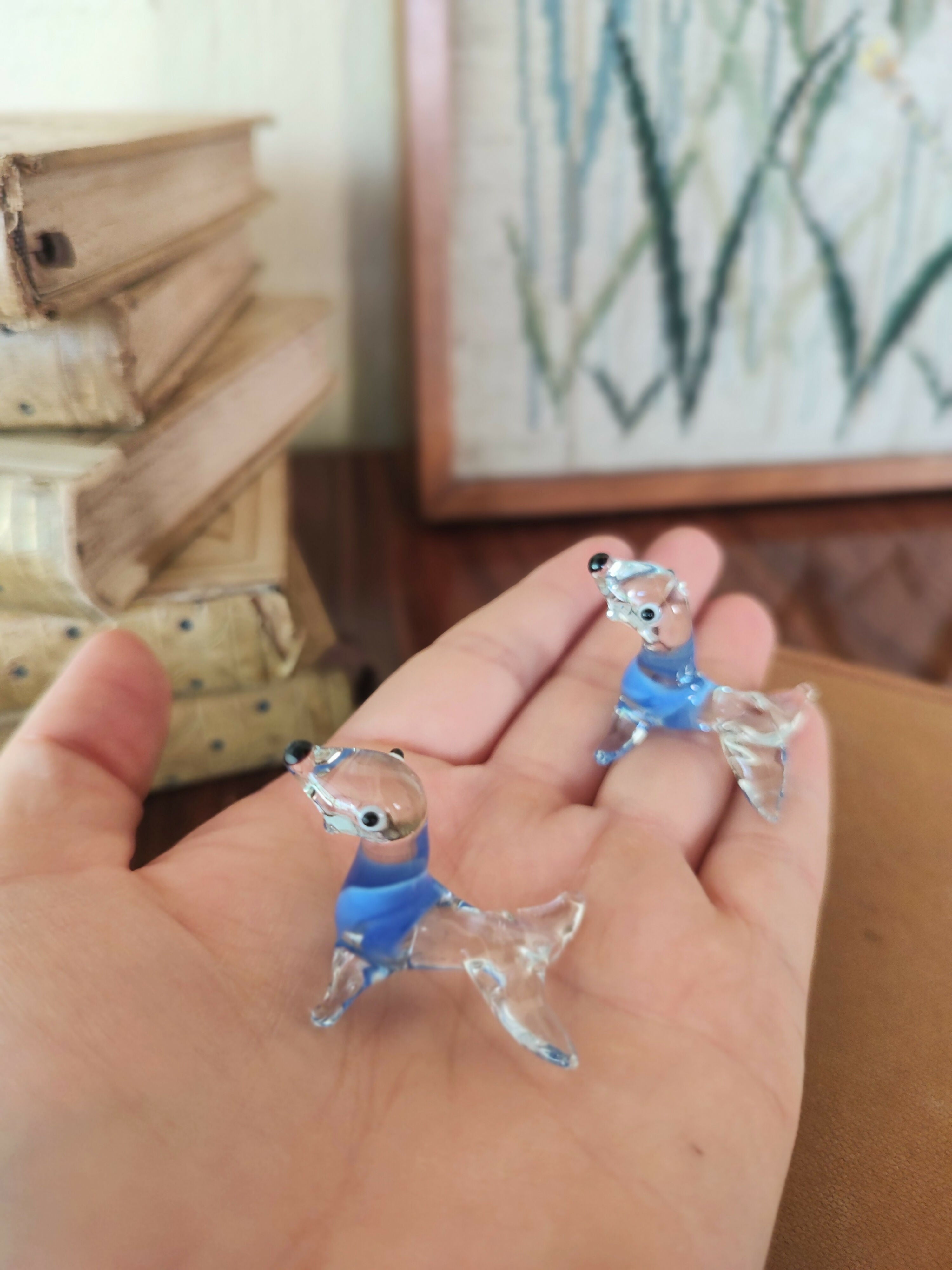 Par de Miniaturas de Focas modeladas em Murano