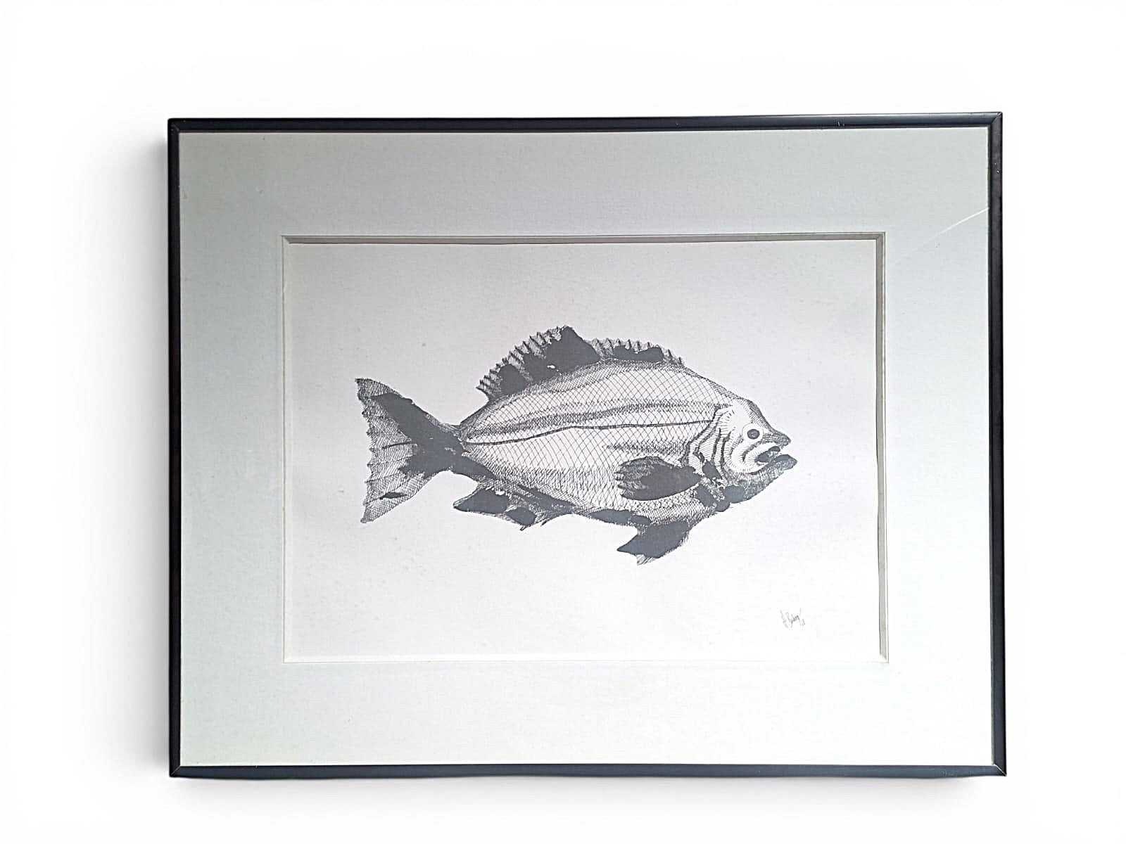 Quadro com Gravura de Peixe em preto e branco 
