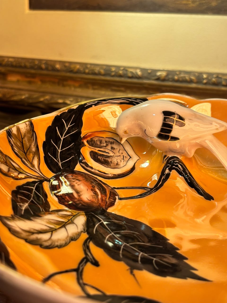 Travessa Noritake Morimura Lusterware Pintada À Mão Com Pássaro, Japão, Déc. 1920/30