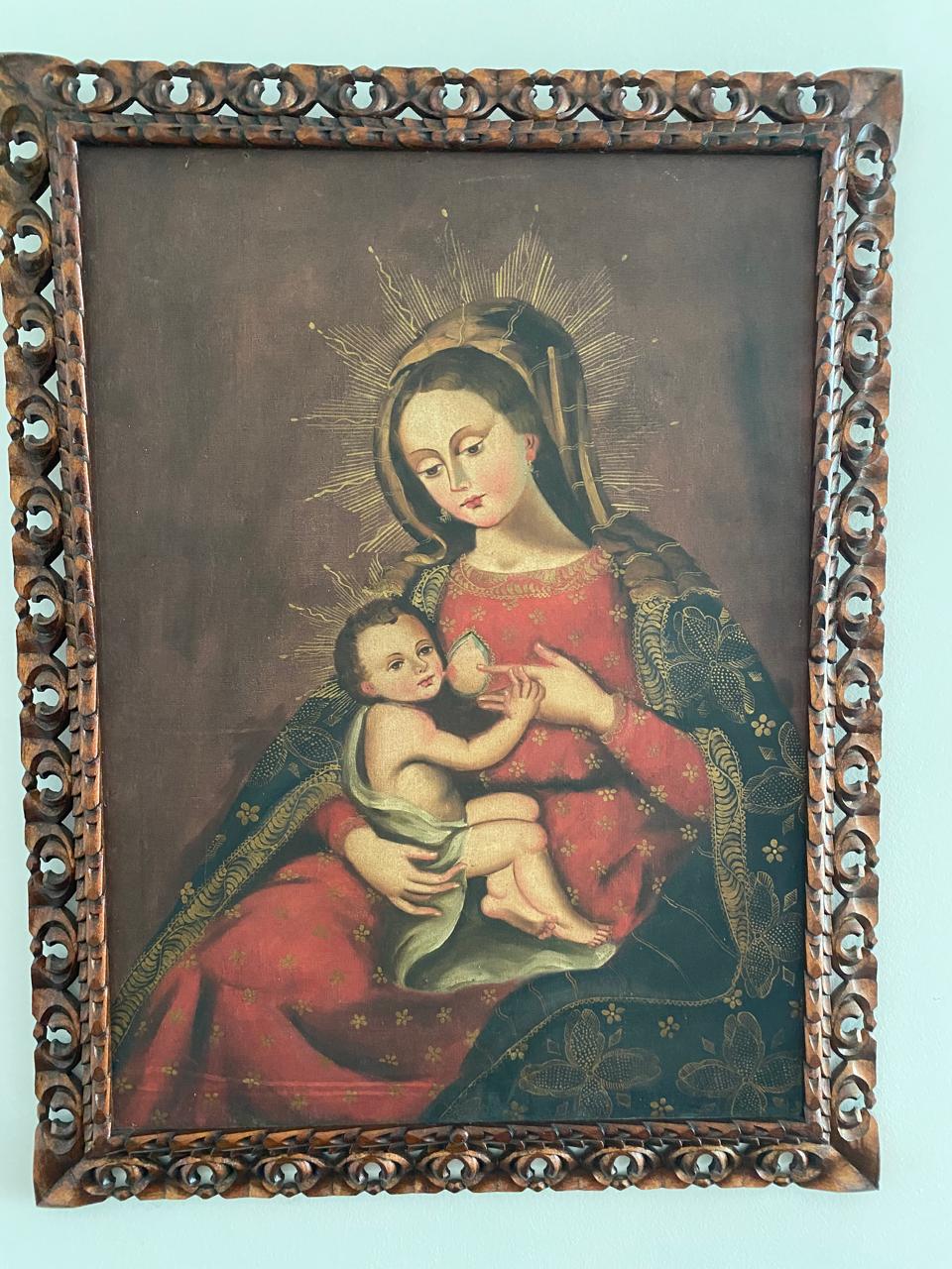 Quadro Nossa Senhora do Leite ost em moldura trabalhada