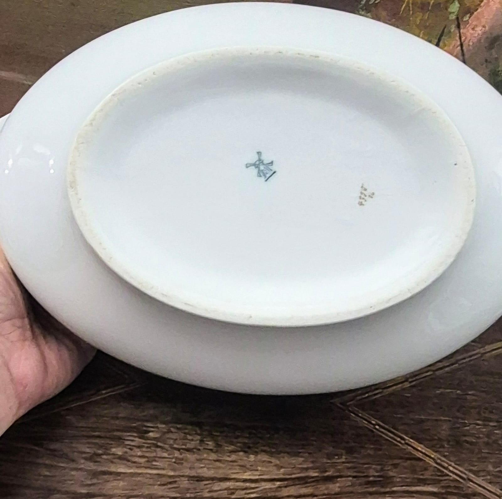  Sopeira oval vintage com detalhes em azul, anos 70, em porcelana alemã MS - Melitta Friesland