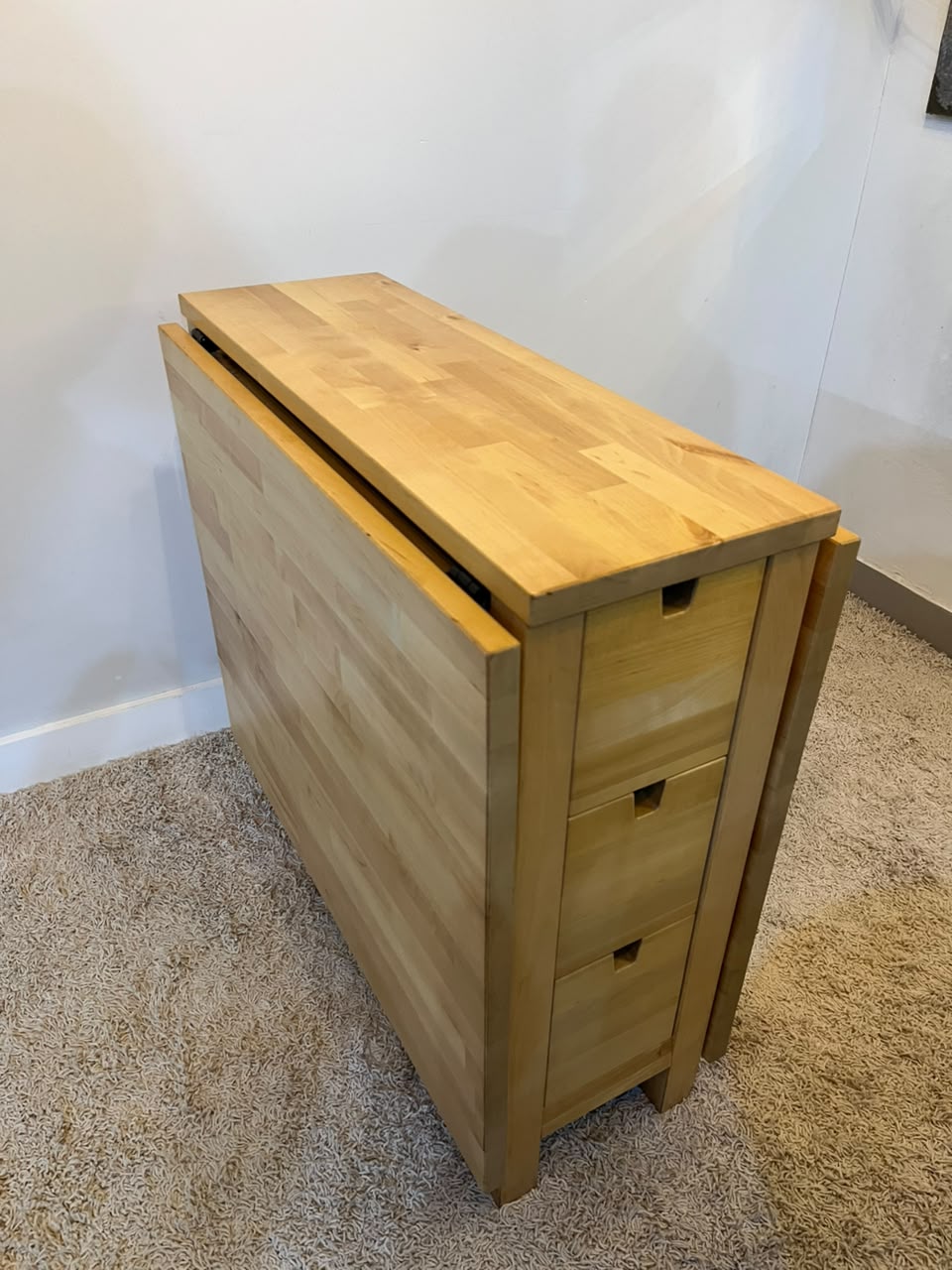 Mesa / Escrivaninha com tampo Dobrável Em Madeira Natural Clara Com Gavetas – Modelo Multifuncional
