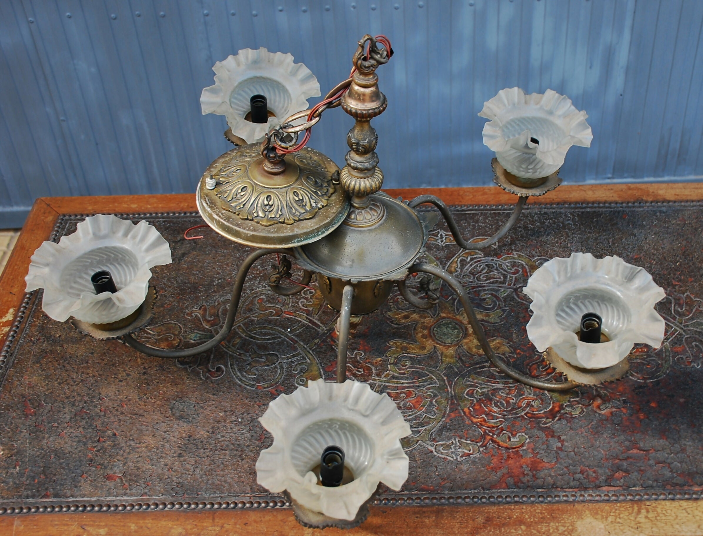 lustre bronze carlo montalto , 5 bocais , anos 70