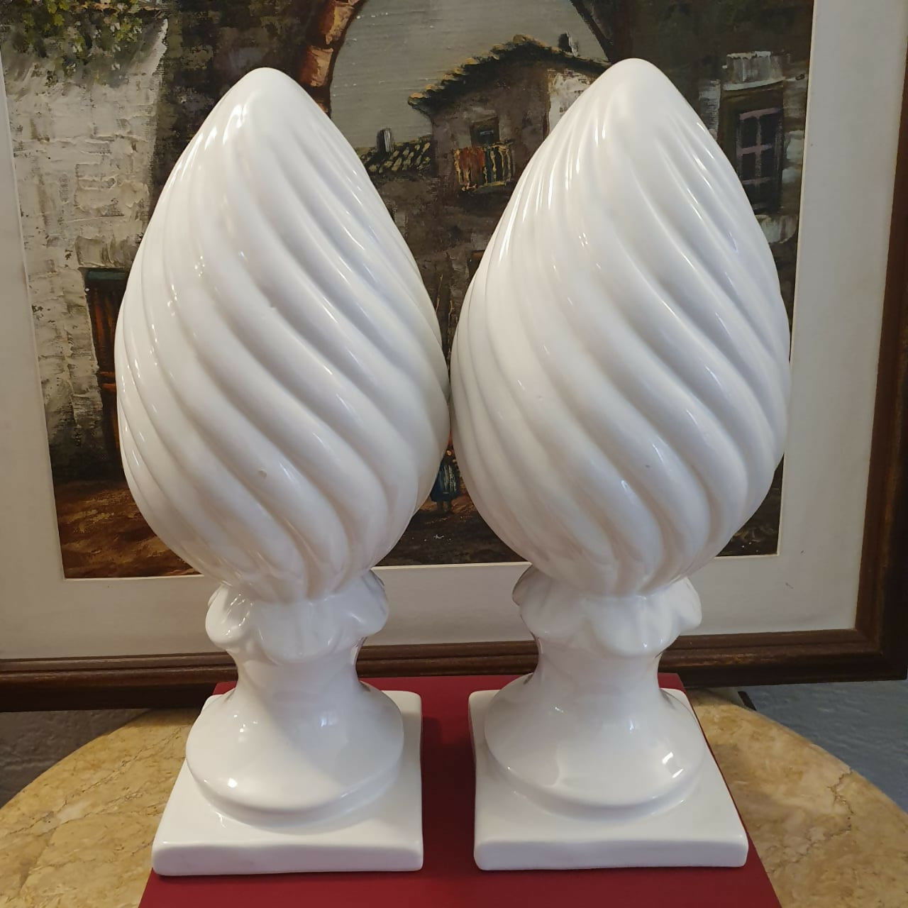 Par de pinhas grandes em cerâmica branca vitrificada Luiz Salvador. Lindas! (valor unitário)