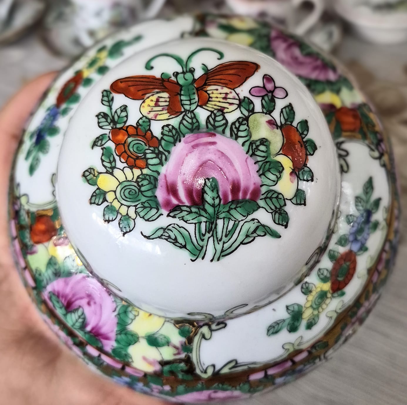  Potiche em porcelana vintage chinesa Família Rosa - Rose Medallion,  anos 50, perfeito.
