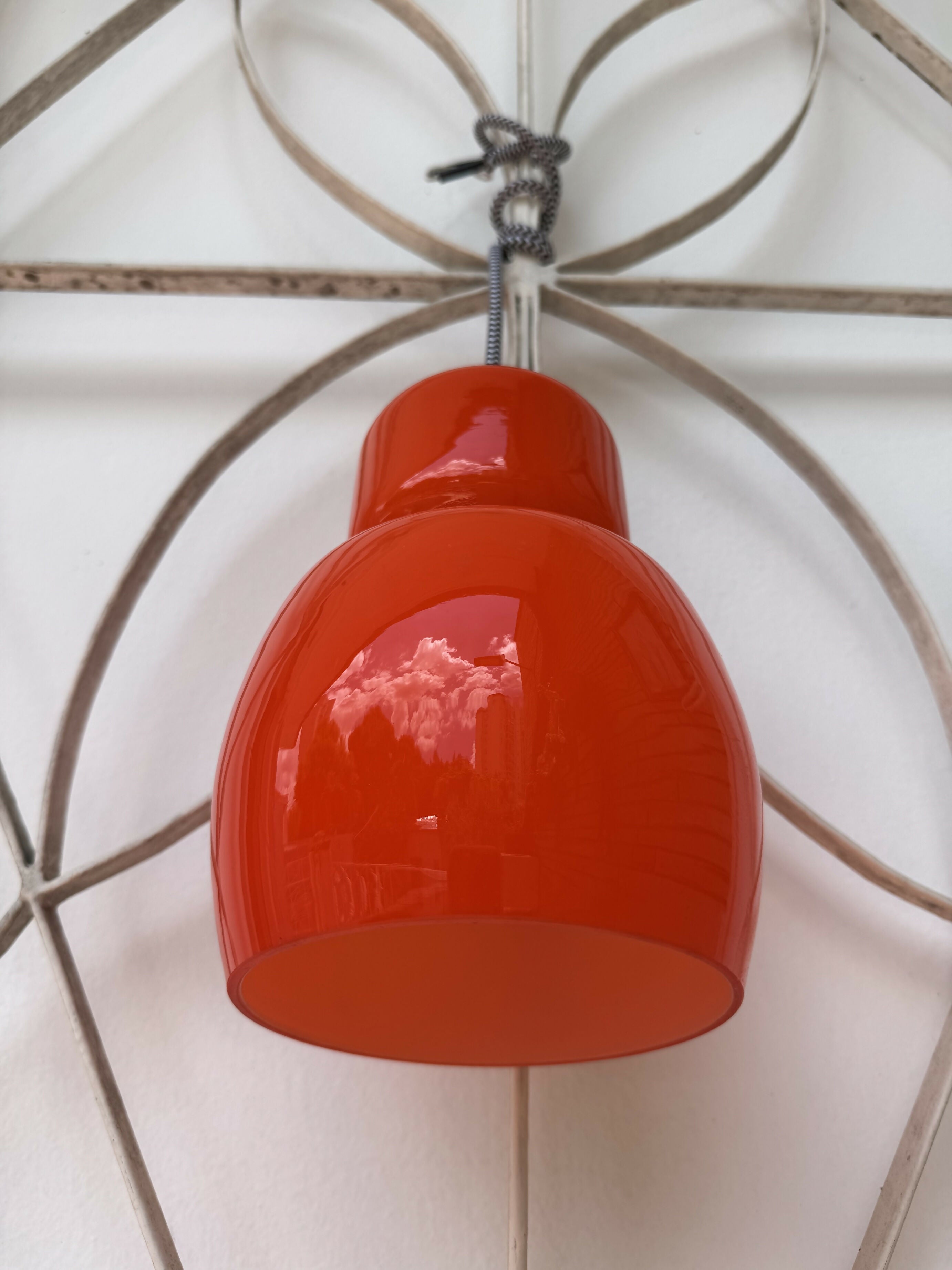 RARO Pendente Opalina Laranja Art Deco