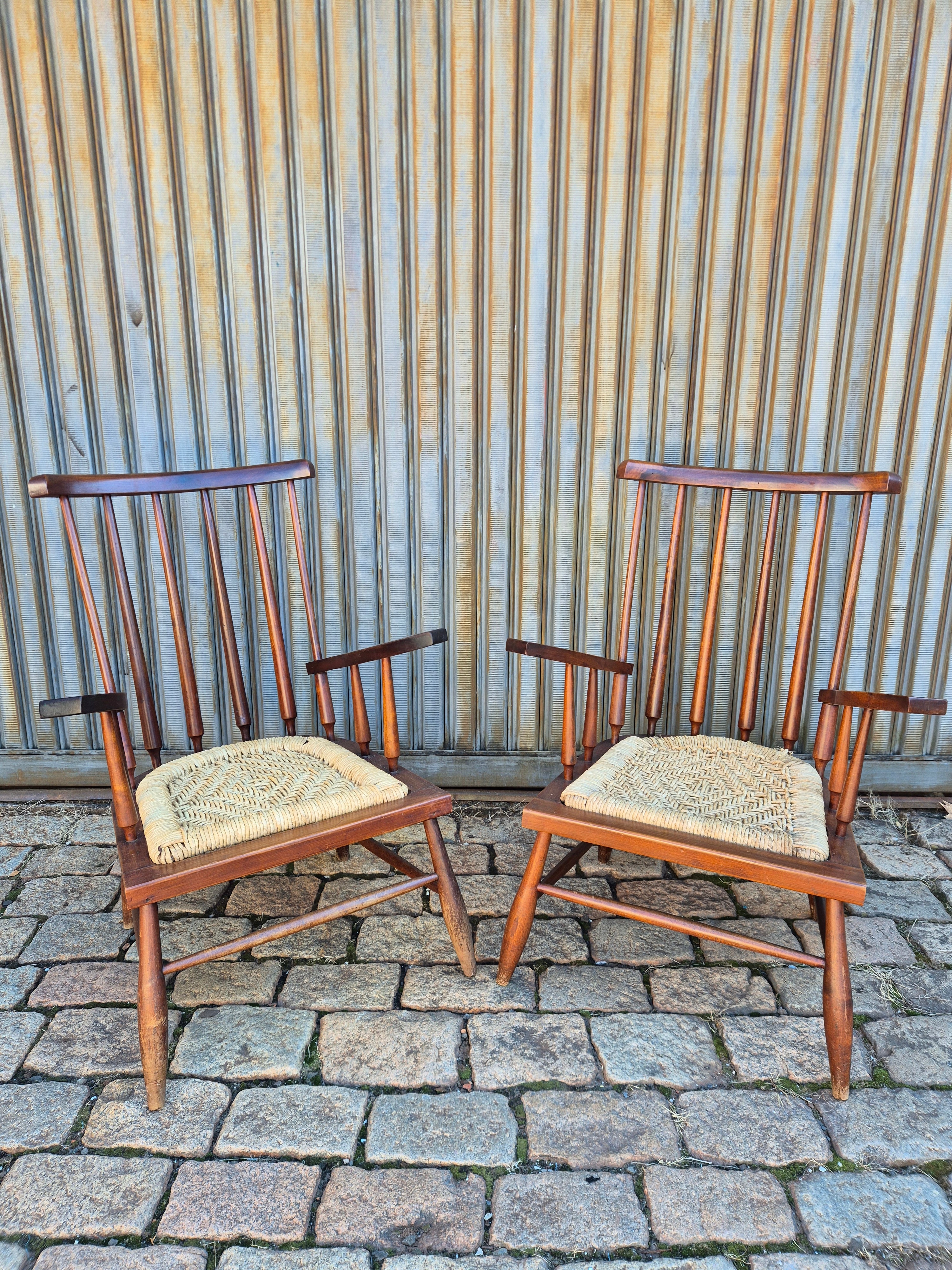4 poltronas Country com madeira e palhinha 