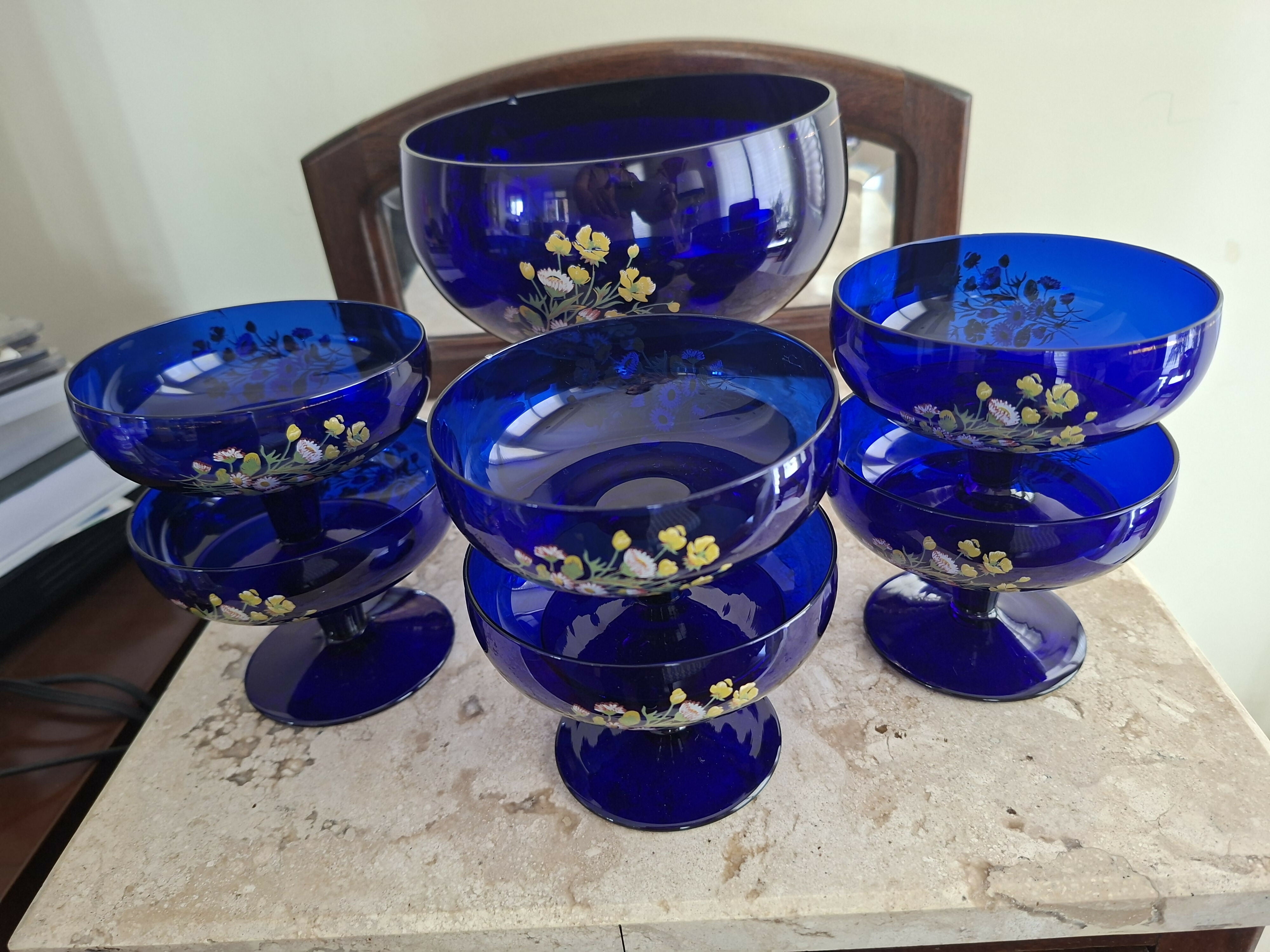 Jogo sobremesa azul cobalto em cristal