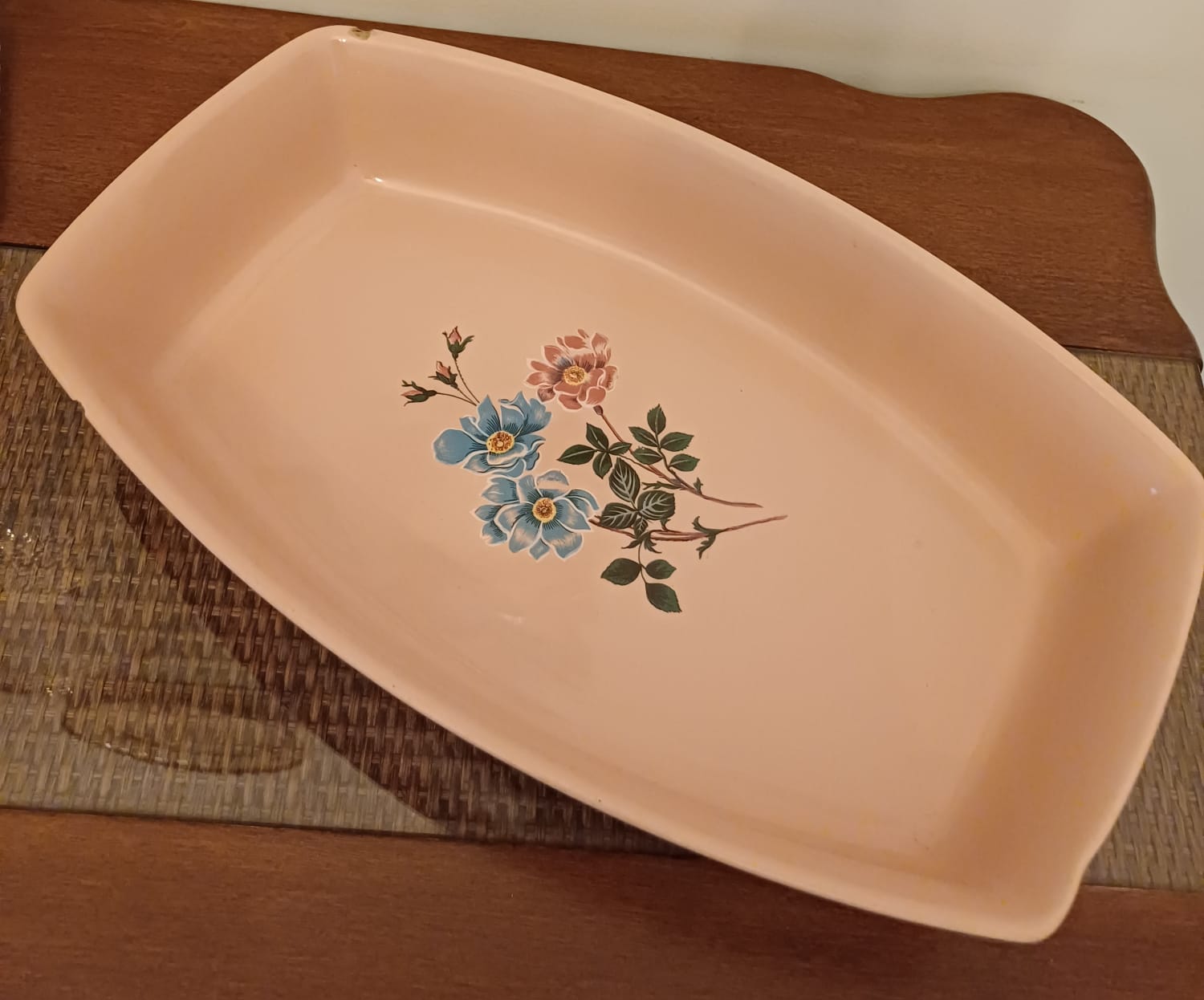 Antiga Travessa Refratária Porcelana Pozzani Rosa Floral Vintage Anos 70/80