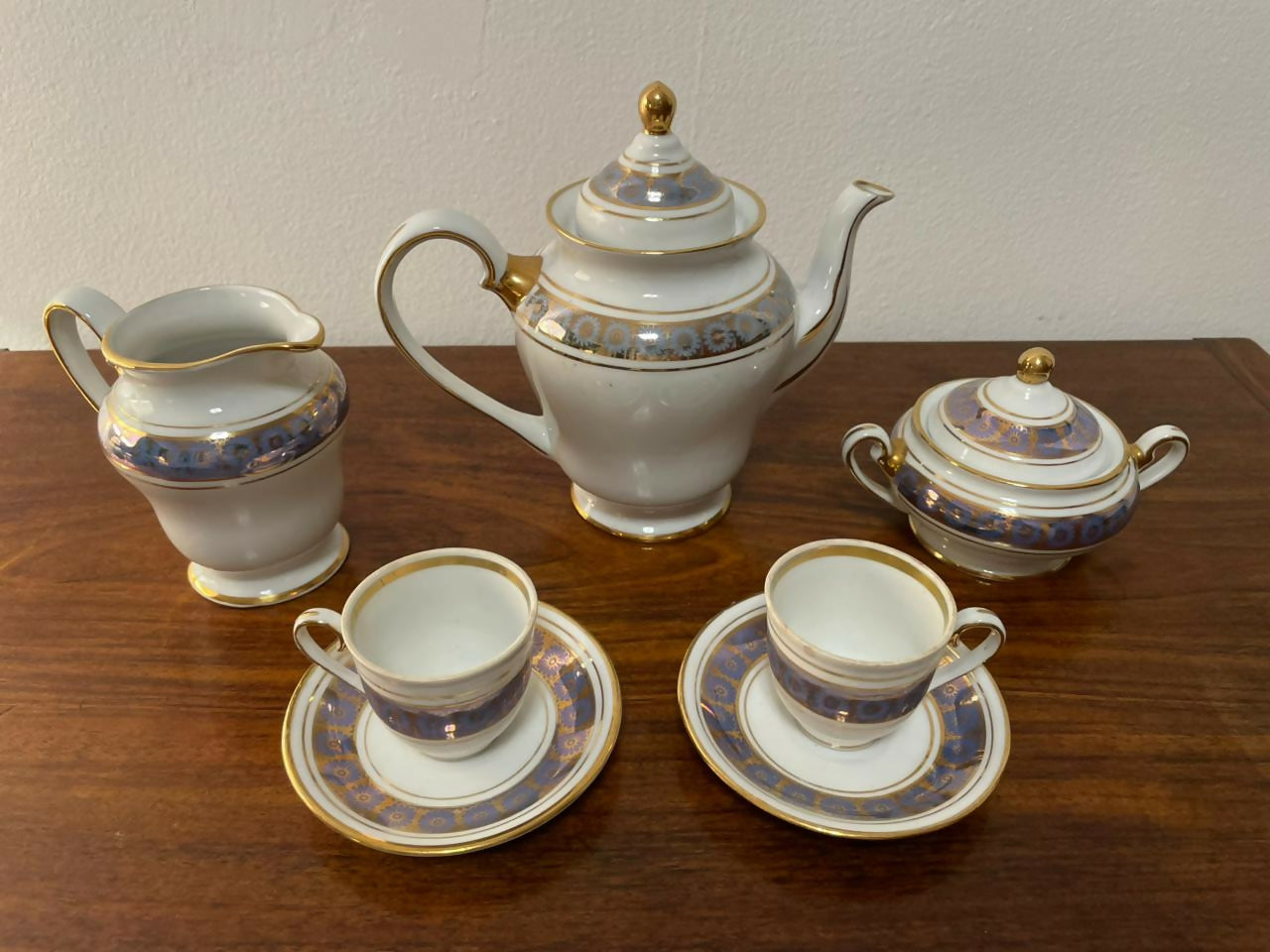 Aparelho de café em porcelana Barão do Rio Branco azul e dourado