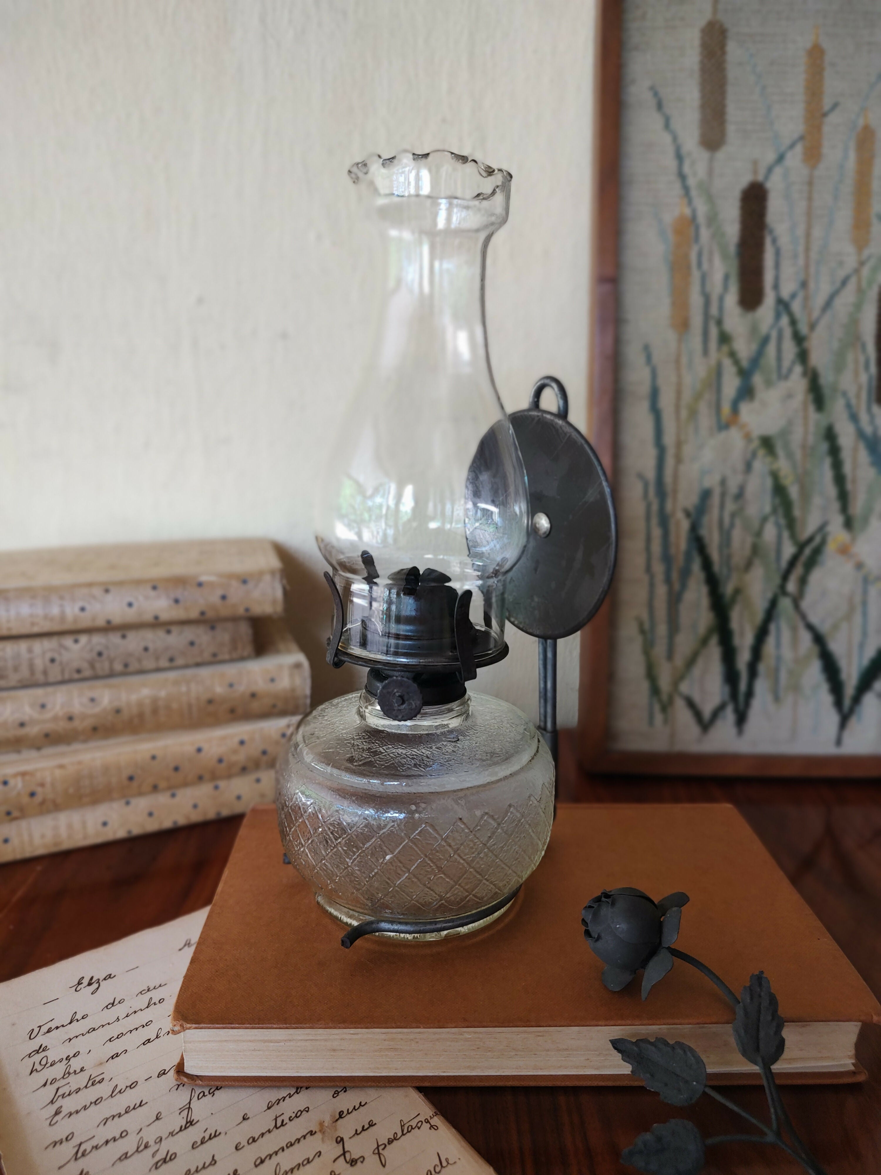 Antiga Lamparina / Lampião de mesa século XIX em vidro colonial