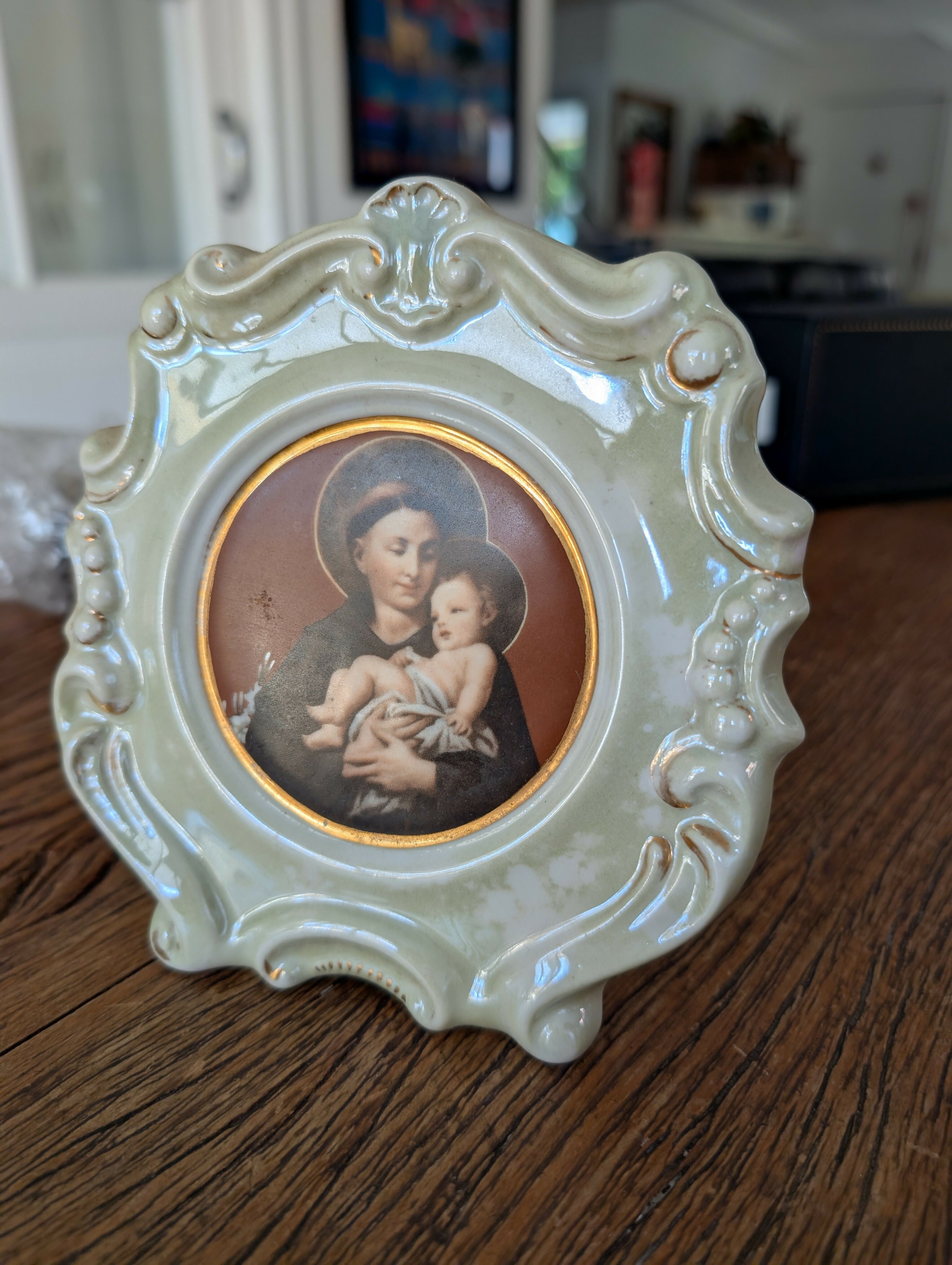 Placa de mesa ou parede - Santo Antônio com menino Jesus