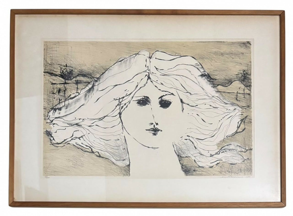 QUADRO FIGURA FEMININA, AUGUSTO RODRIGUES (Recife, PE, 1913 Resende, Rio de Janeiro, 1993) - Obra sobre cartão